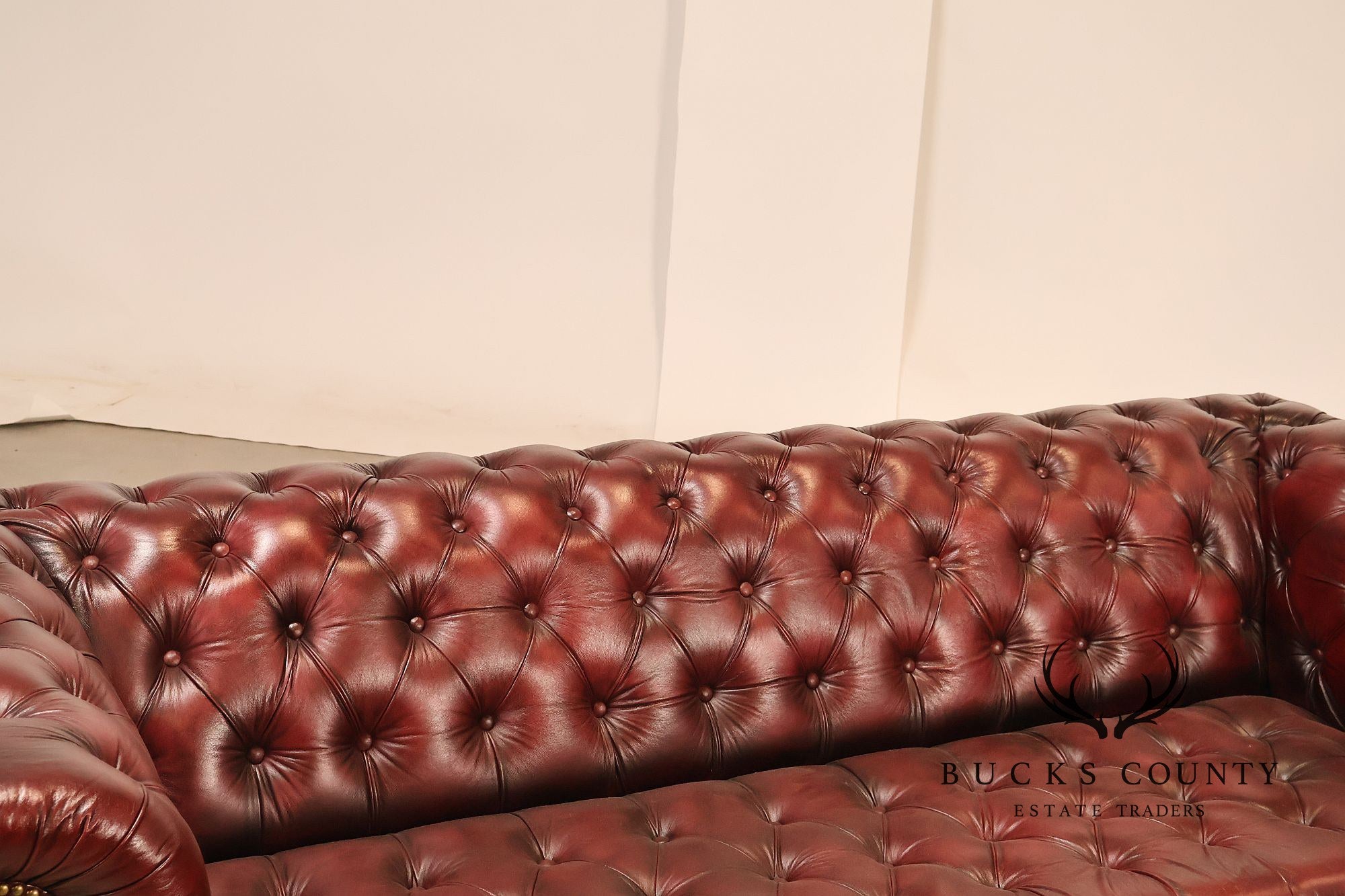 Chesterfield Style 7 Foot Oxford Red Tufted Leather Sofa