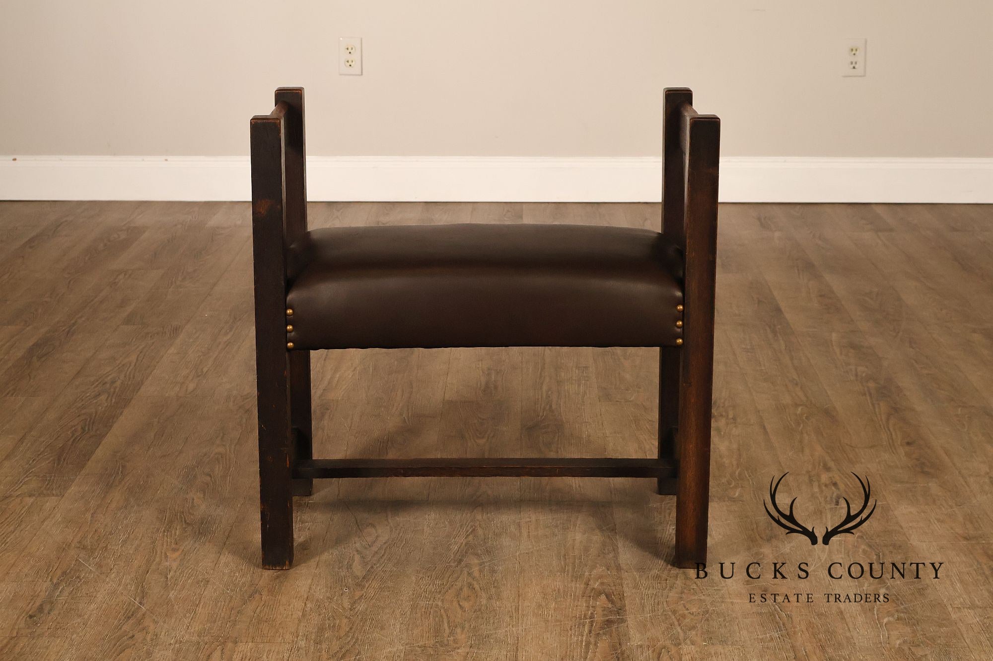 Antique Grand Rapids Arts And Crafts Oak And Leather Window Seat