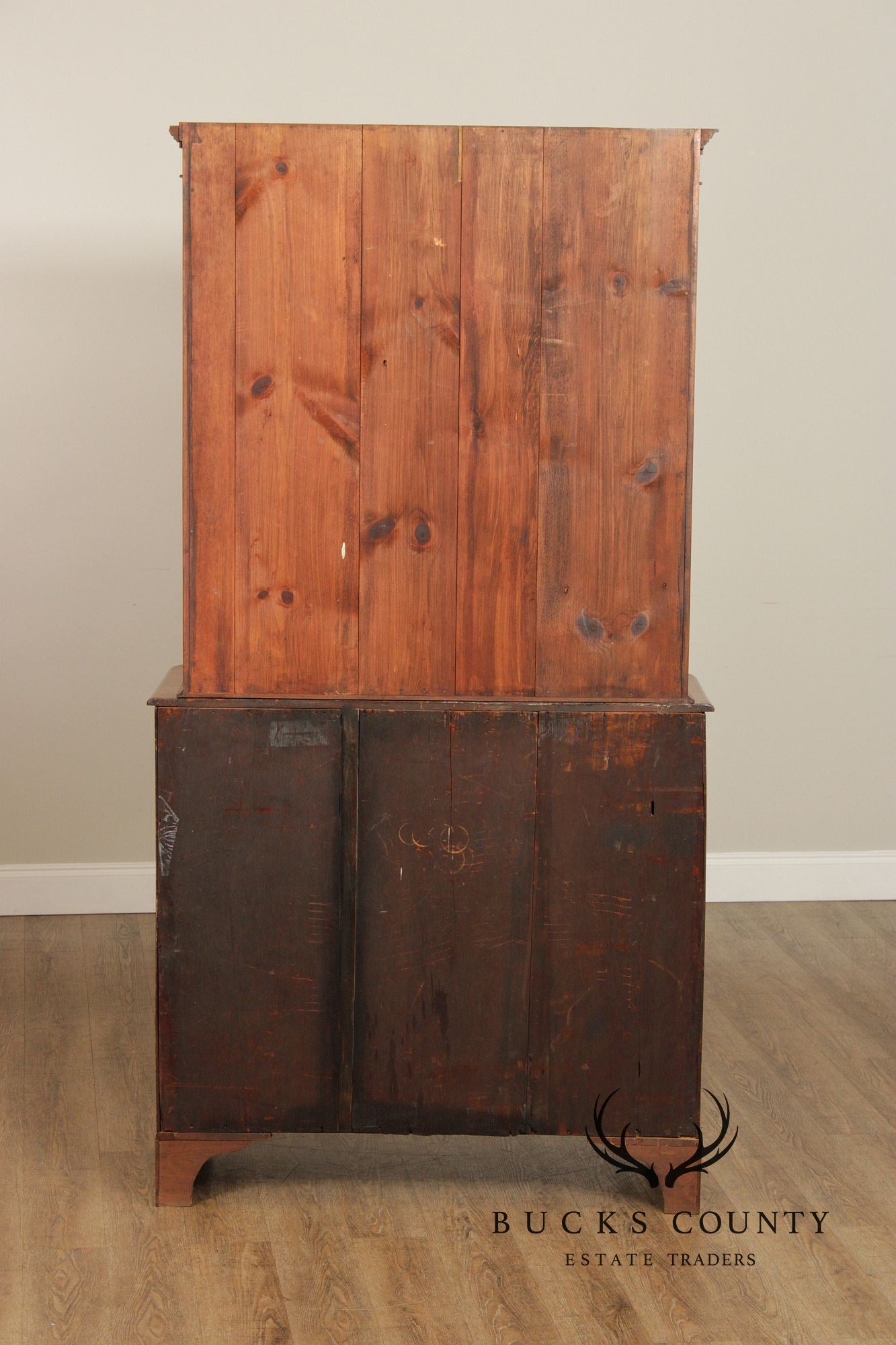 Antique American Walnut Chest With Blind Door Bookcase Top