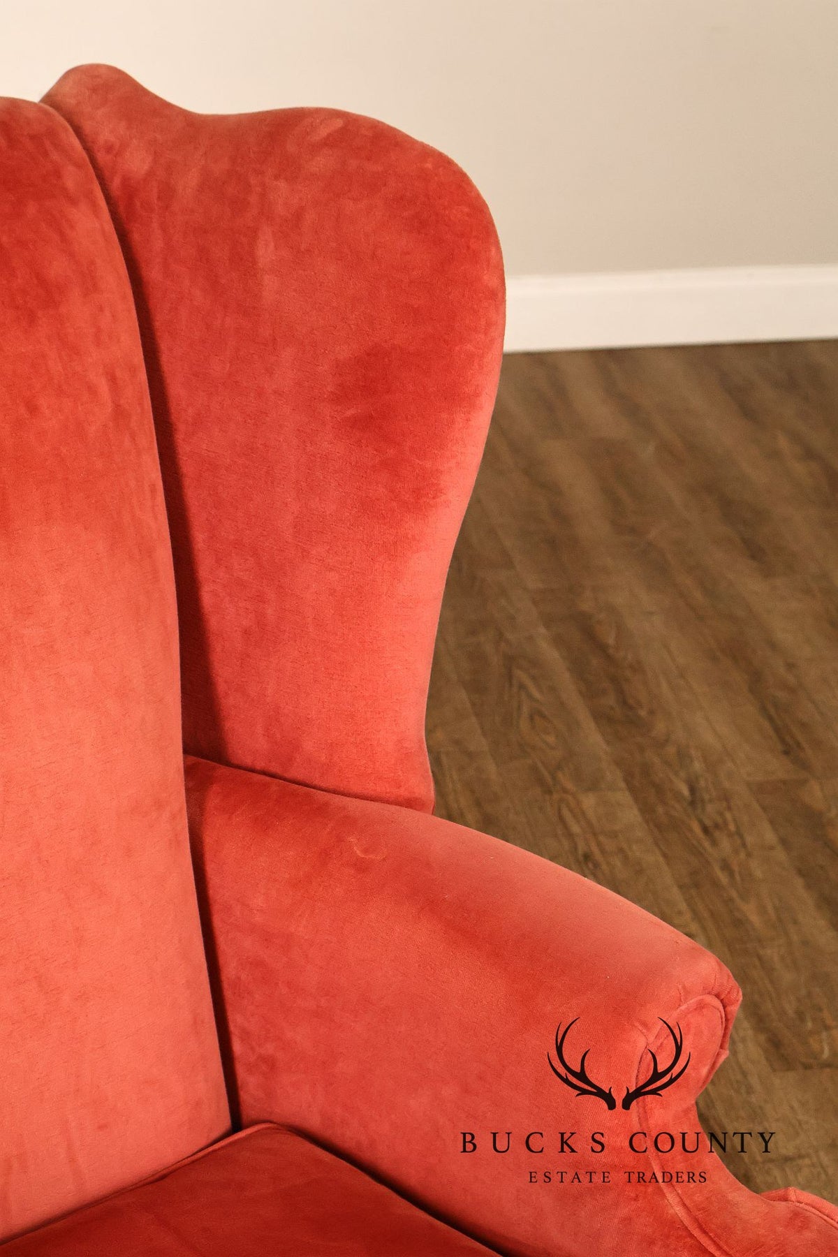 Thomasville Pair Of Traditional Coral Velvet Wingback Chairs