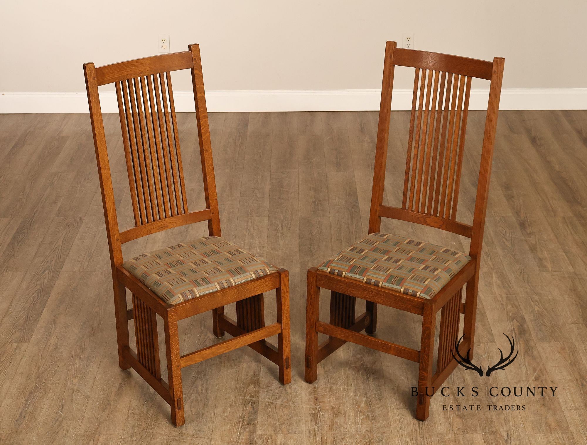 Stickley Mission Collection Pair of Oak Spindle Side Dining Chairs