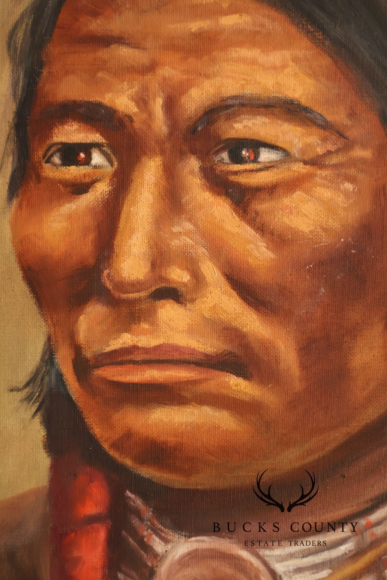 Framed Native American Portrait Painting Signed Wil Hamond 1981 "Lone Hawk"