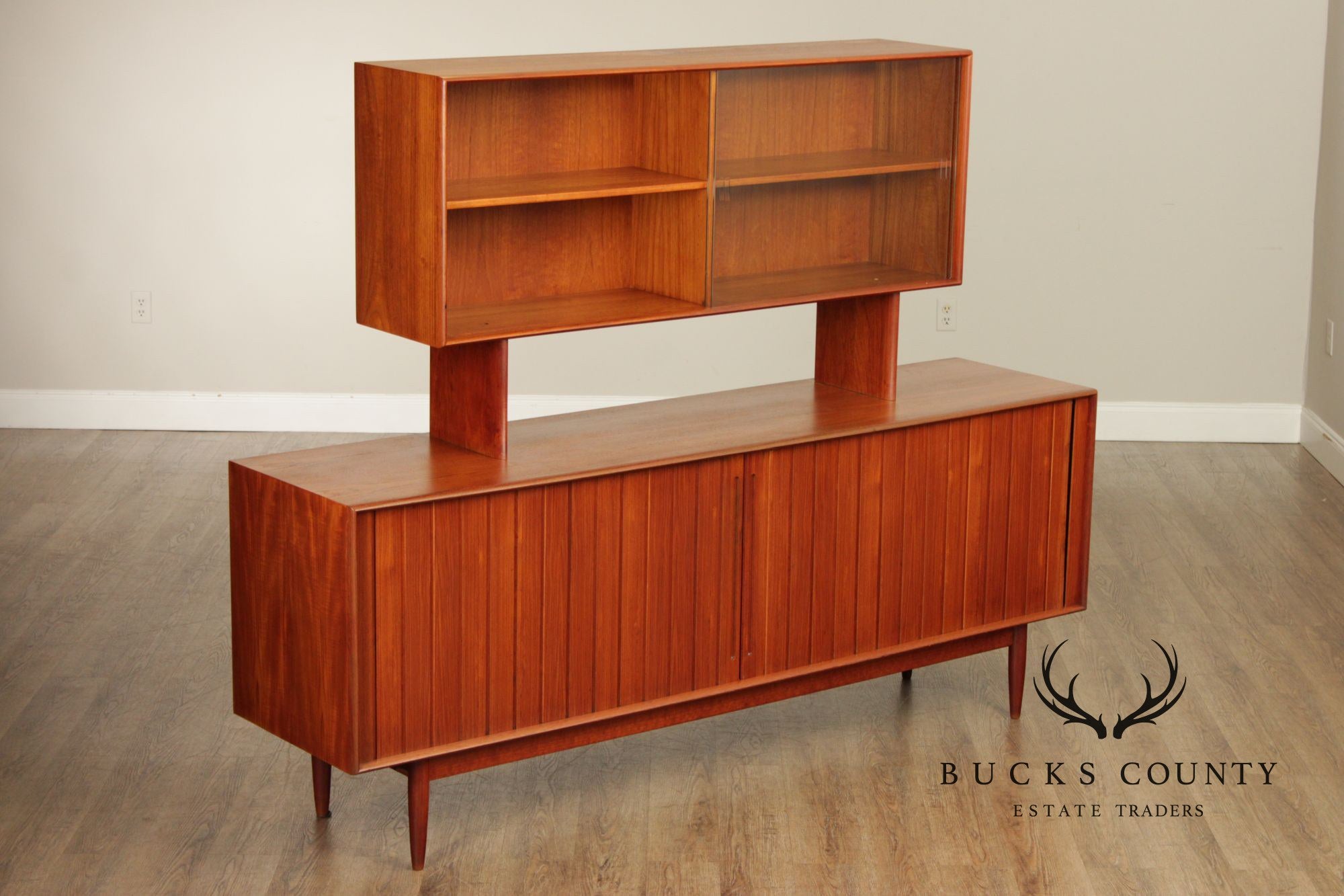 Danish Mid-Century Modern Teak Credenza With Floating Hutch