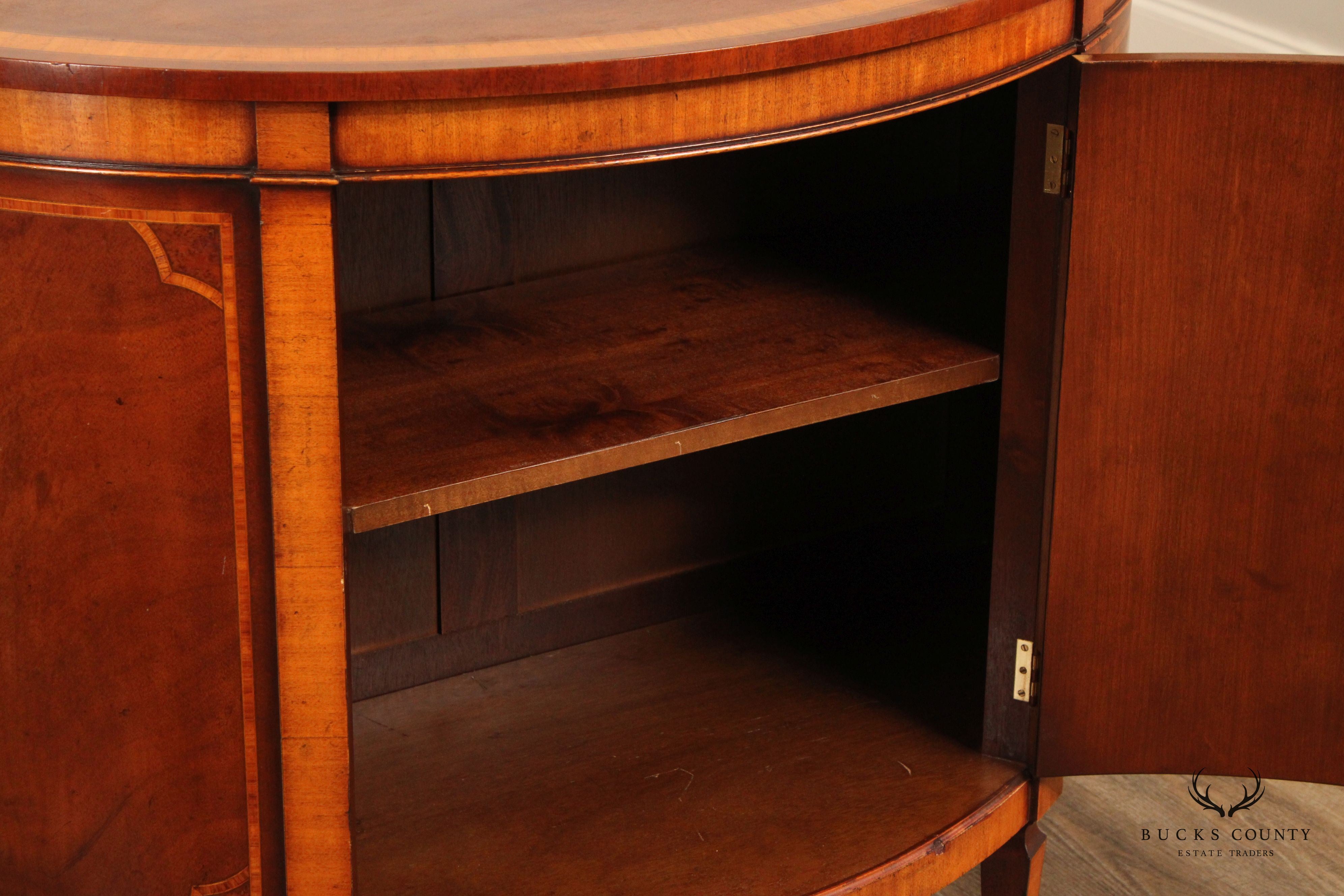 Regency Style Inlaid Walnut Demilune Cabinet Commode