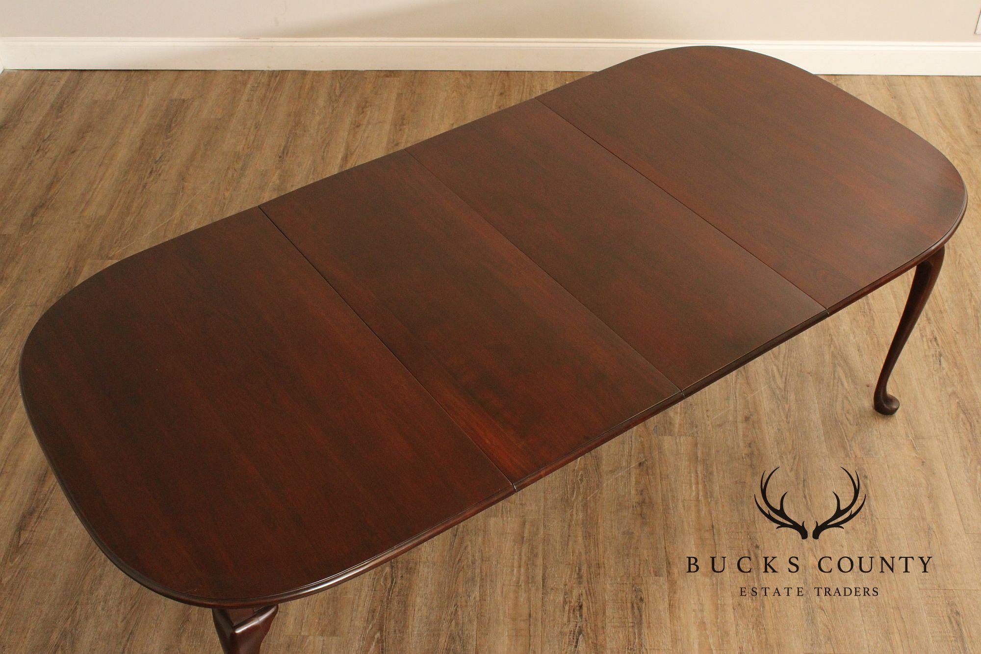 Queen Anne Style Oval Cherry Extension Dining Table With Two Leaves