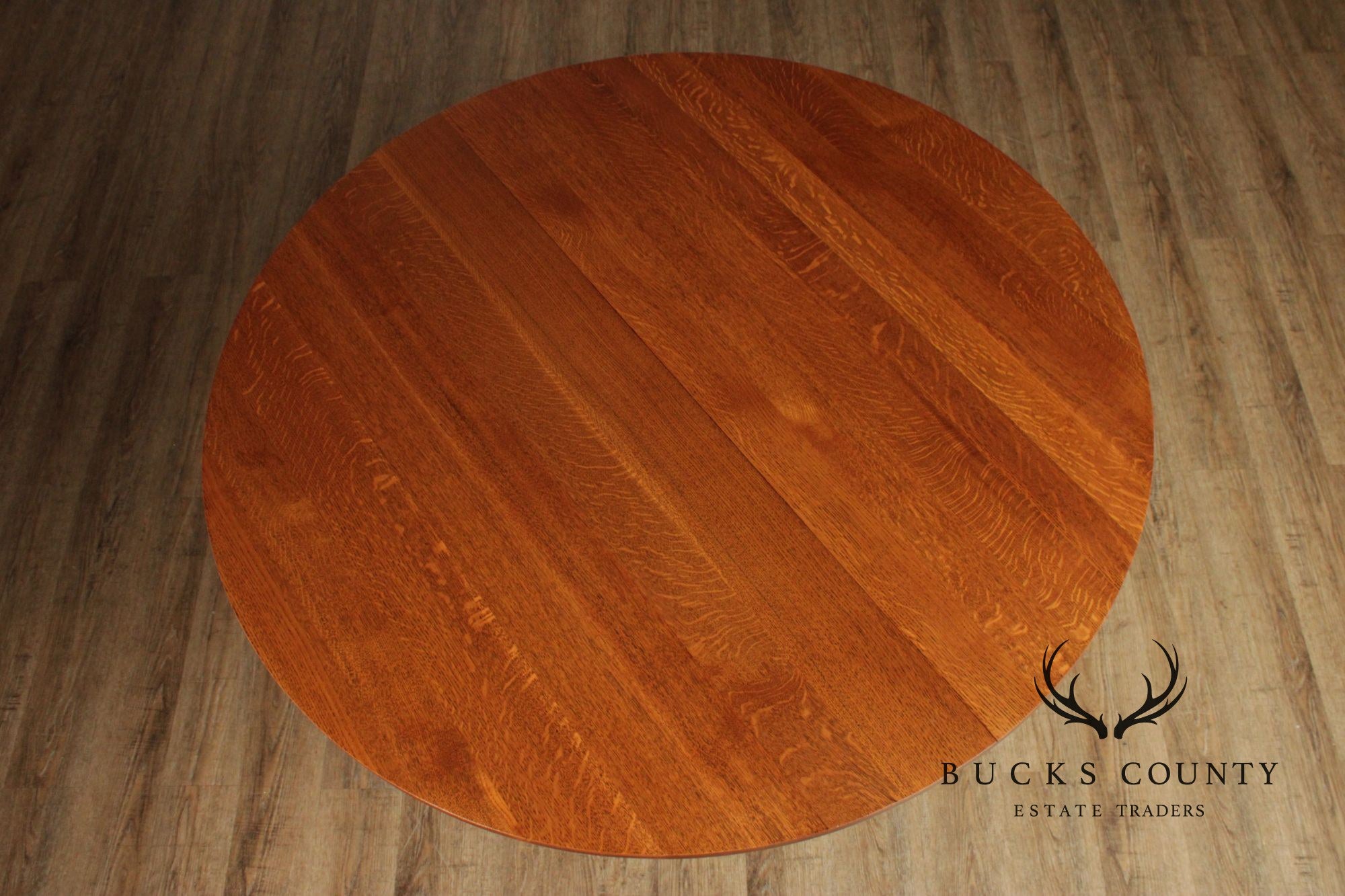 Stickley Mission Collection Round Oak Pedestal Expandable Dining Table