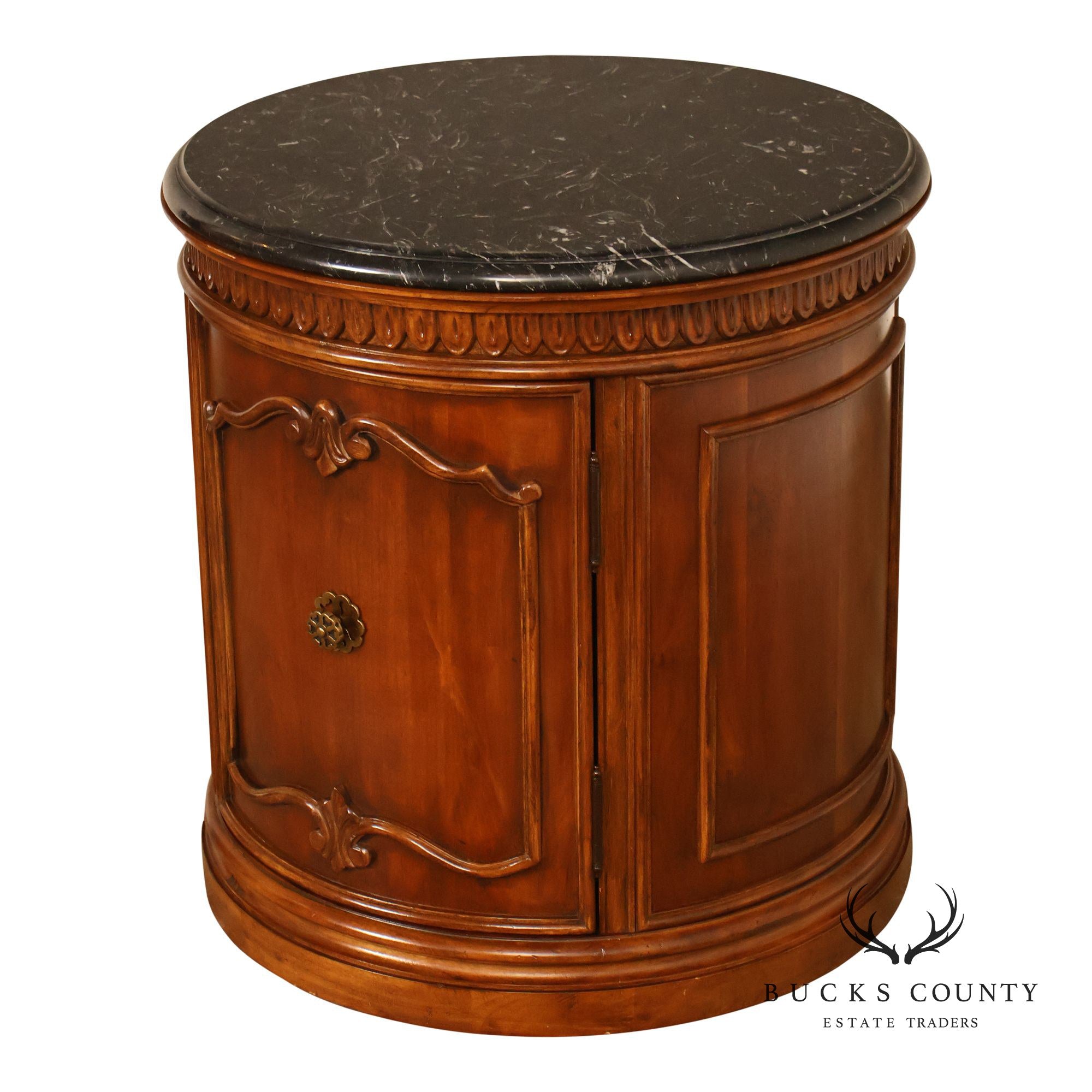 Bernhardt French Regency Style Marble Top Round Cabinet Drum Table