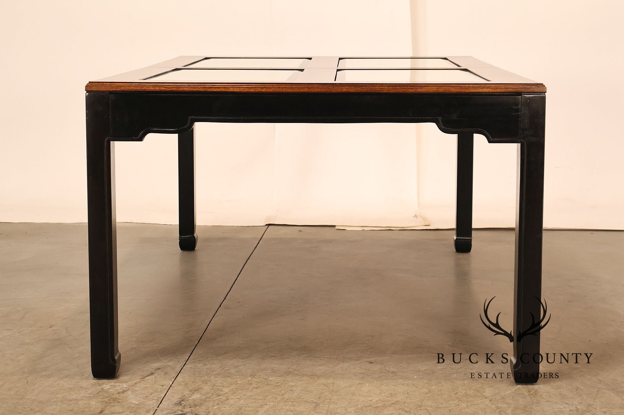 Thomasville Asian Chinoiserie Style Two Tone Wood And Mirrored Coffee Table