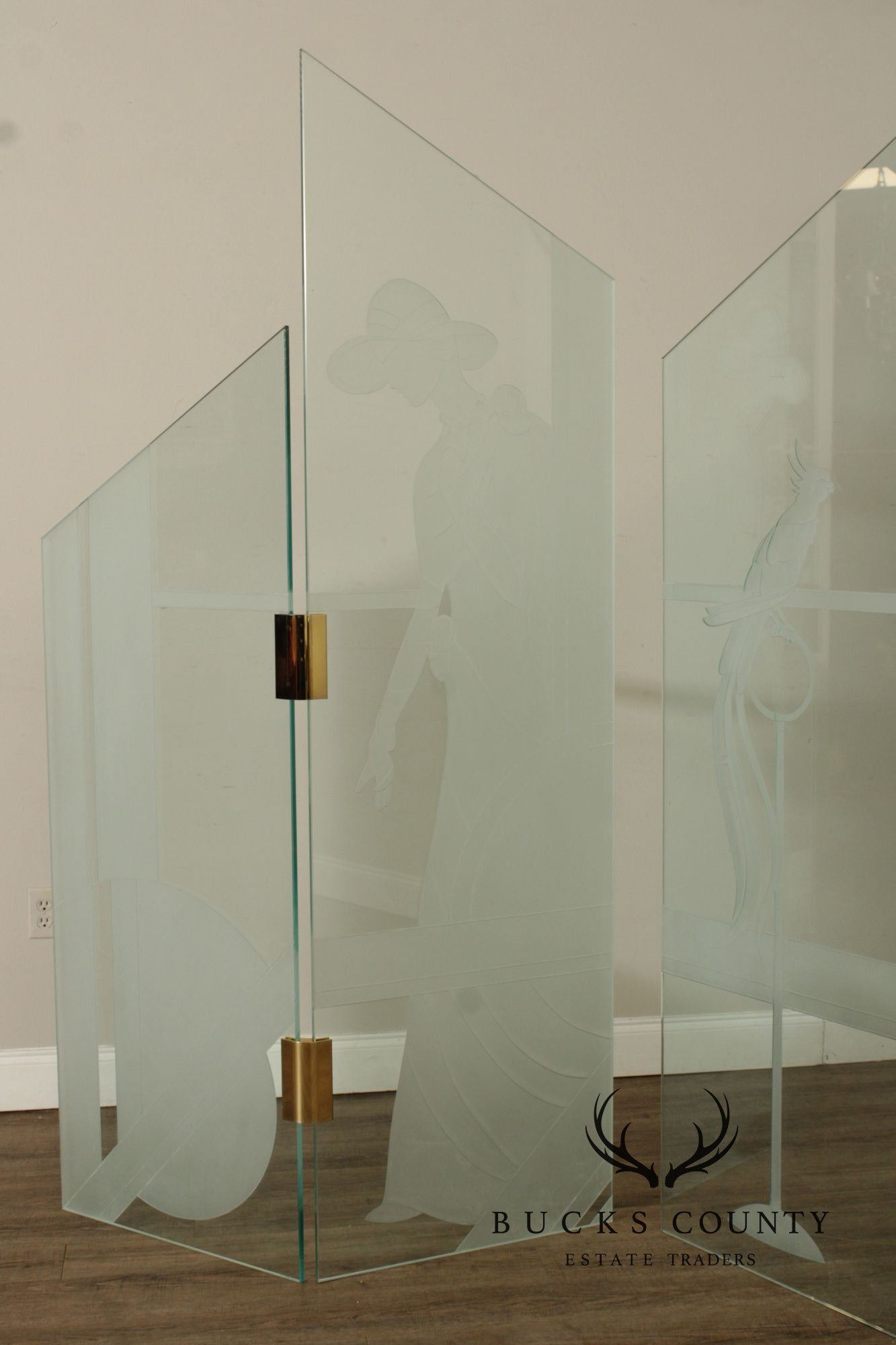 1980's Art Deco Style Glass Four-Panel Room Divider