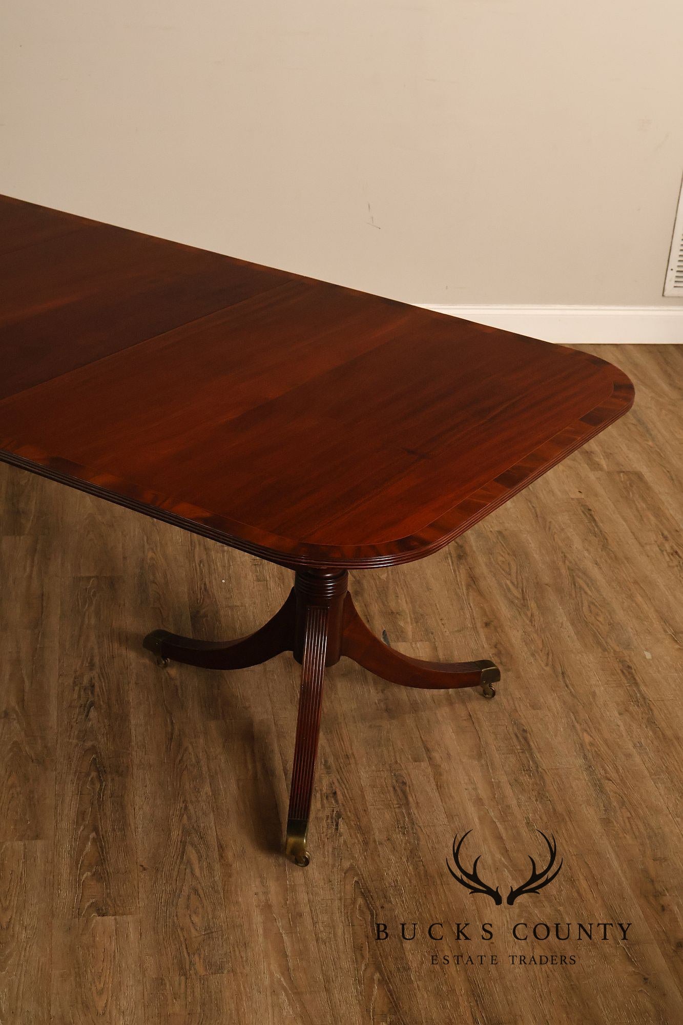 Regency Style Banded Mahogany Double Pedestal Dining Table With 2 Leaves