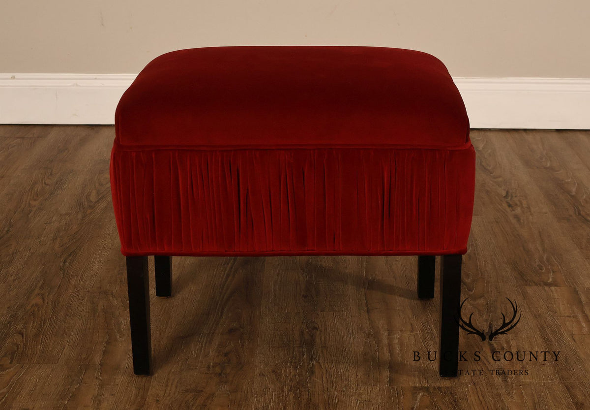 Contemporary Red Velvet Upholstered Ottoman