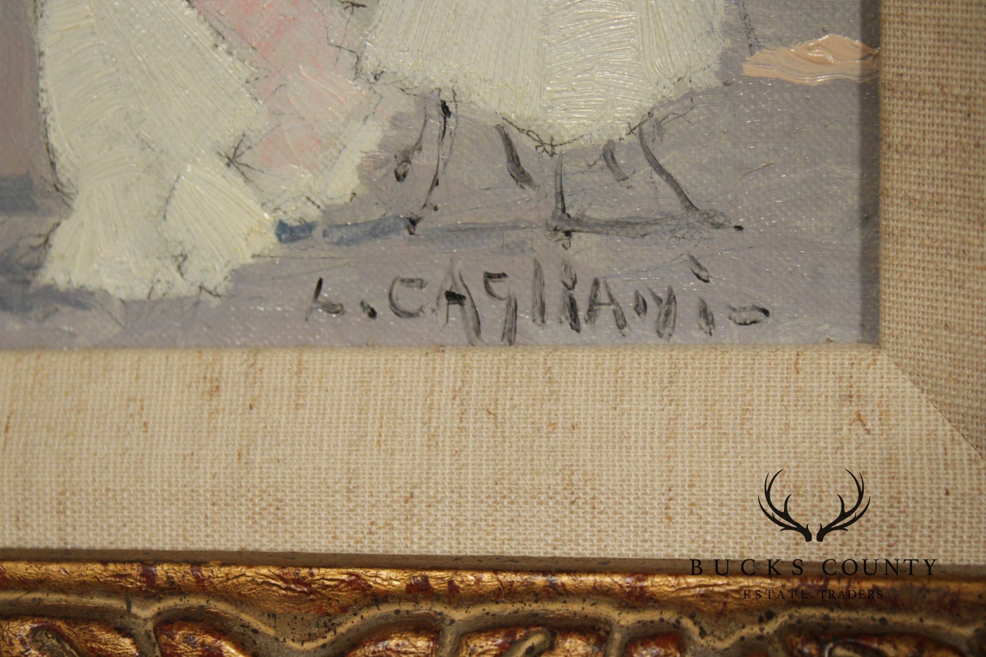 'Luigi Cagliani' Set Of 3 Small Oil Paintings In Heavy Gold Frames