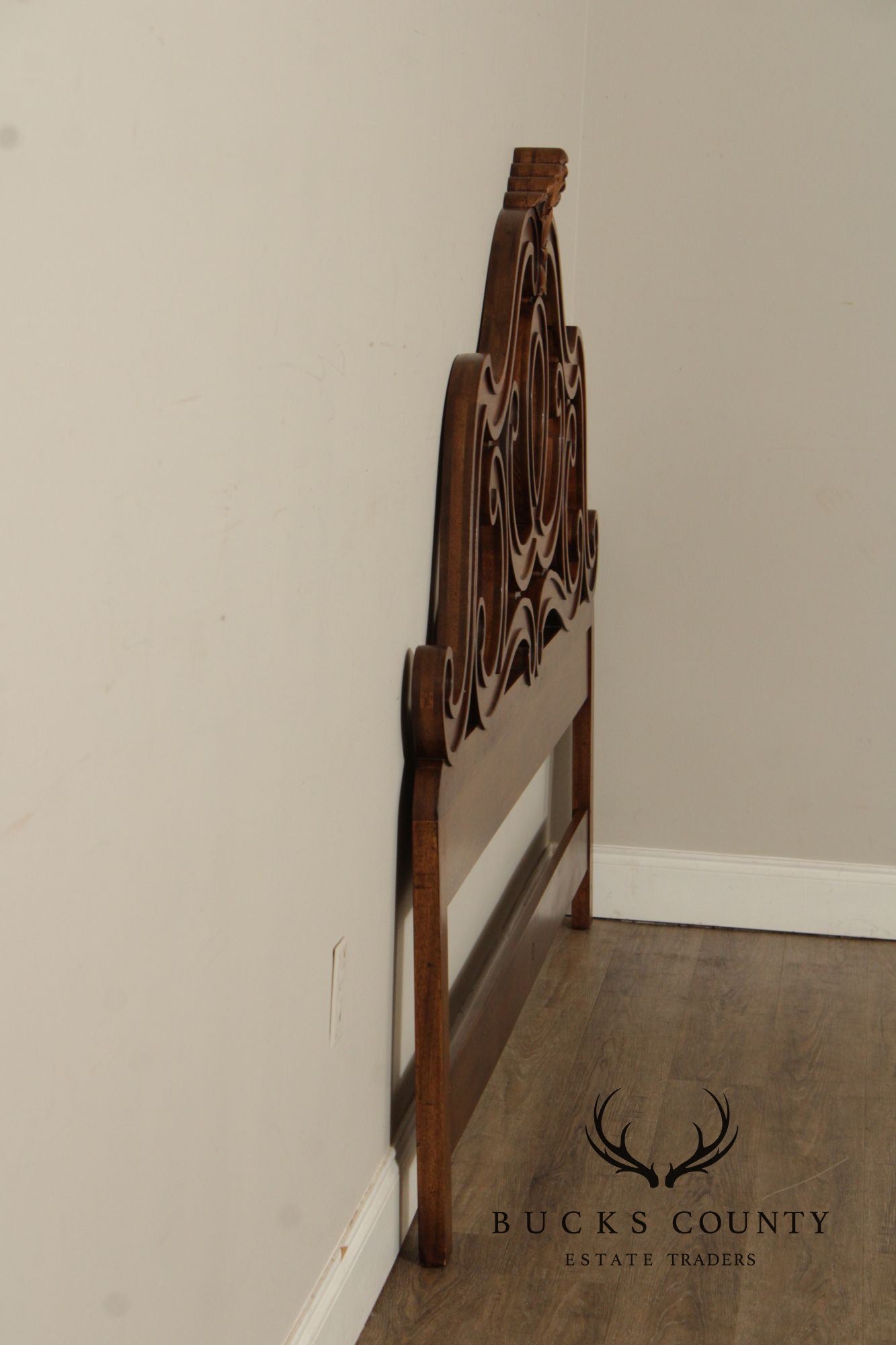 French Provincial Style Vintage Carved Walnut King Headboard