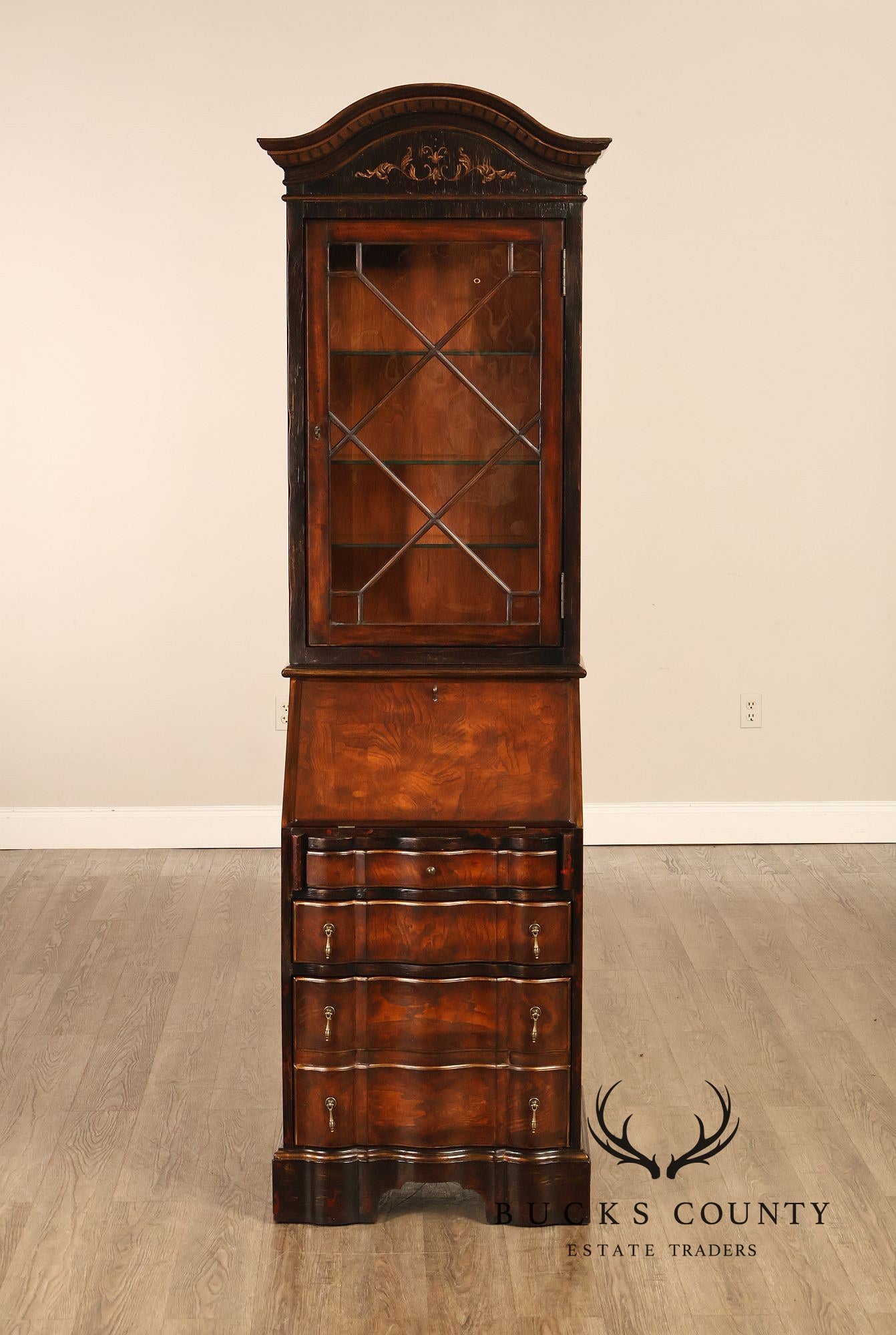 Hooker Furniture Seven Seas Narrow Burlwood Secretary Bookcase Cabinet
