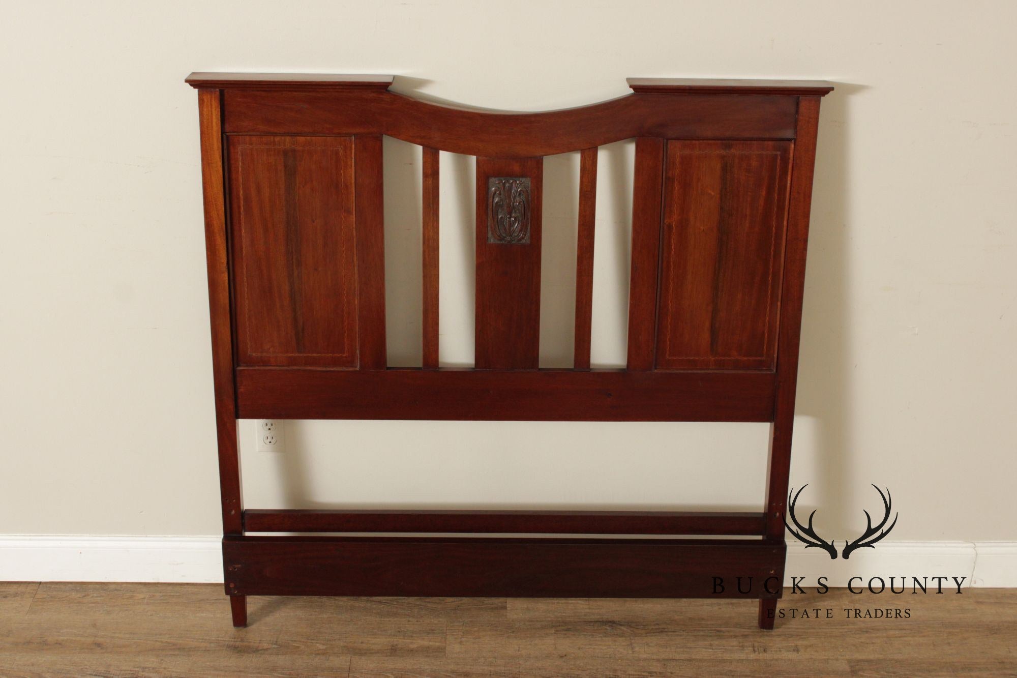 Arts & Crafts Style Carved Mahogany Full-Size Headboard