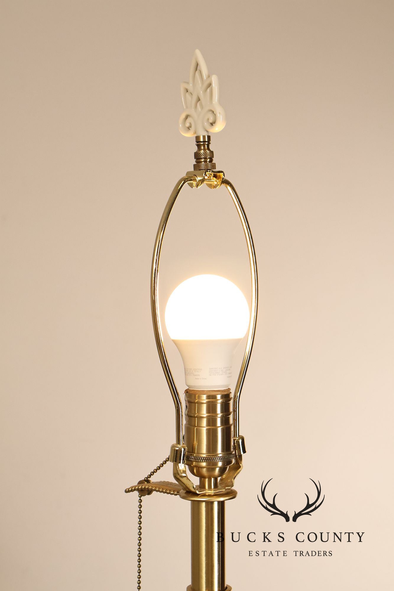 Lenox For Quoizel Pair of Brass and Porcelain Tall Table Lamps