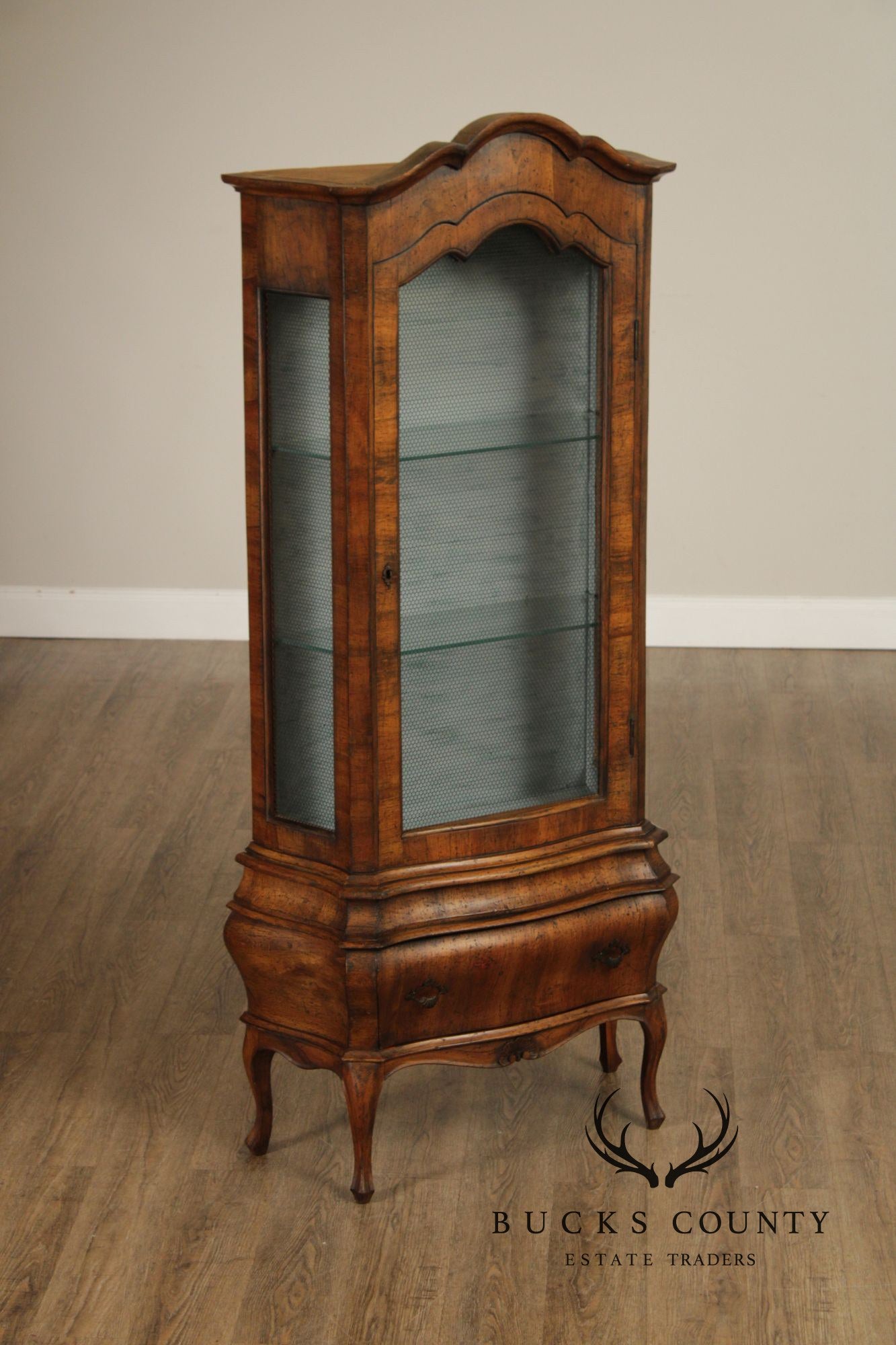 Italian Rococo Style Walnut Bombe Vitrine