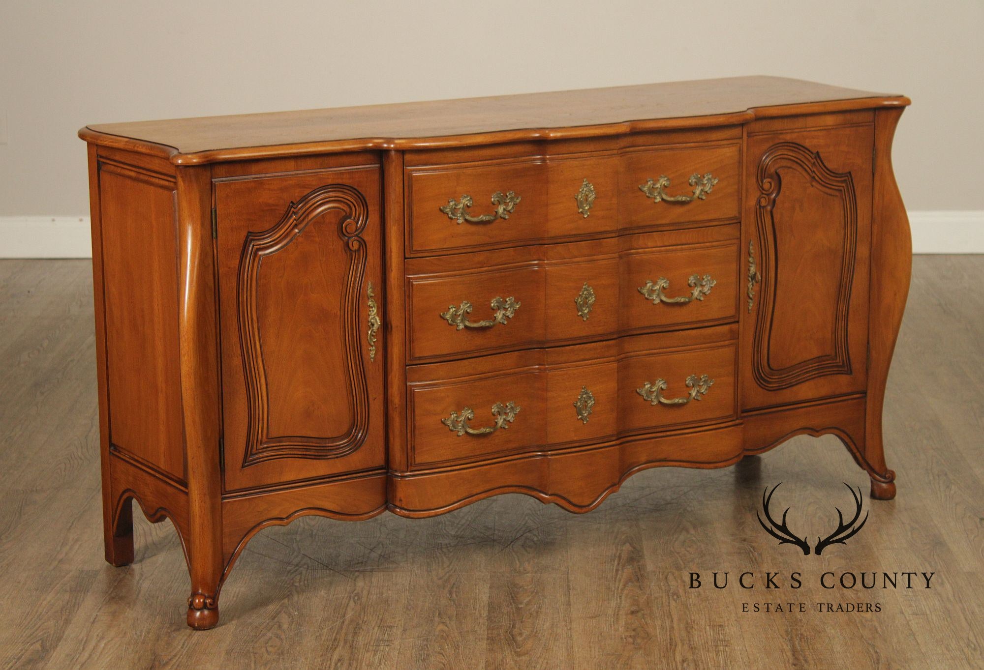 Vintage French Provincial Walnut Sideboard Buffet