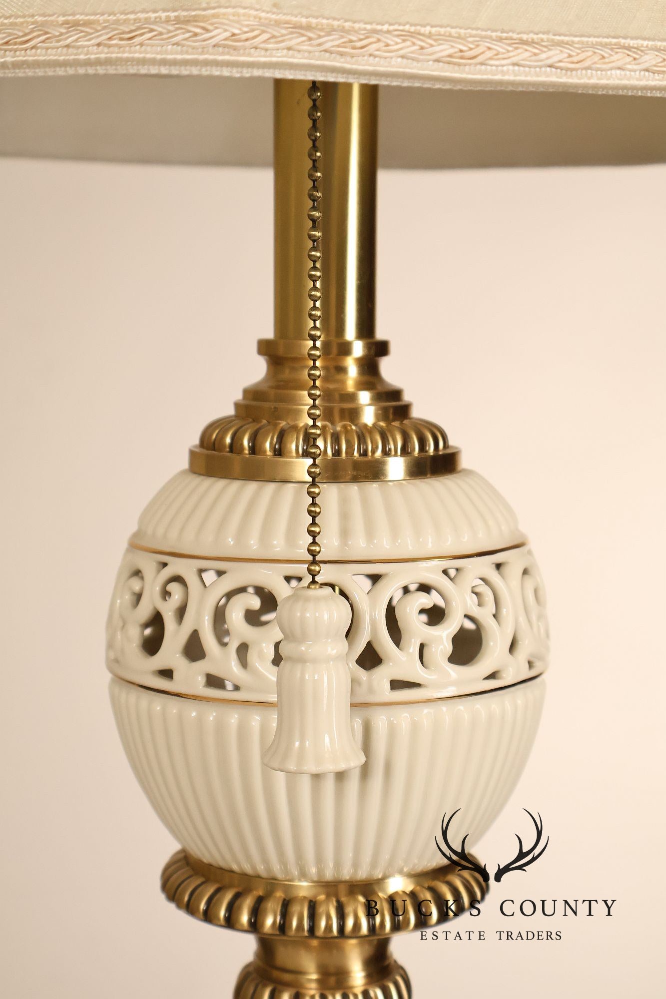 Lenox For Quoizel Pair of Brass and Porcelain Tall Table Lamps