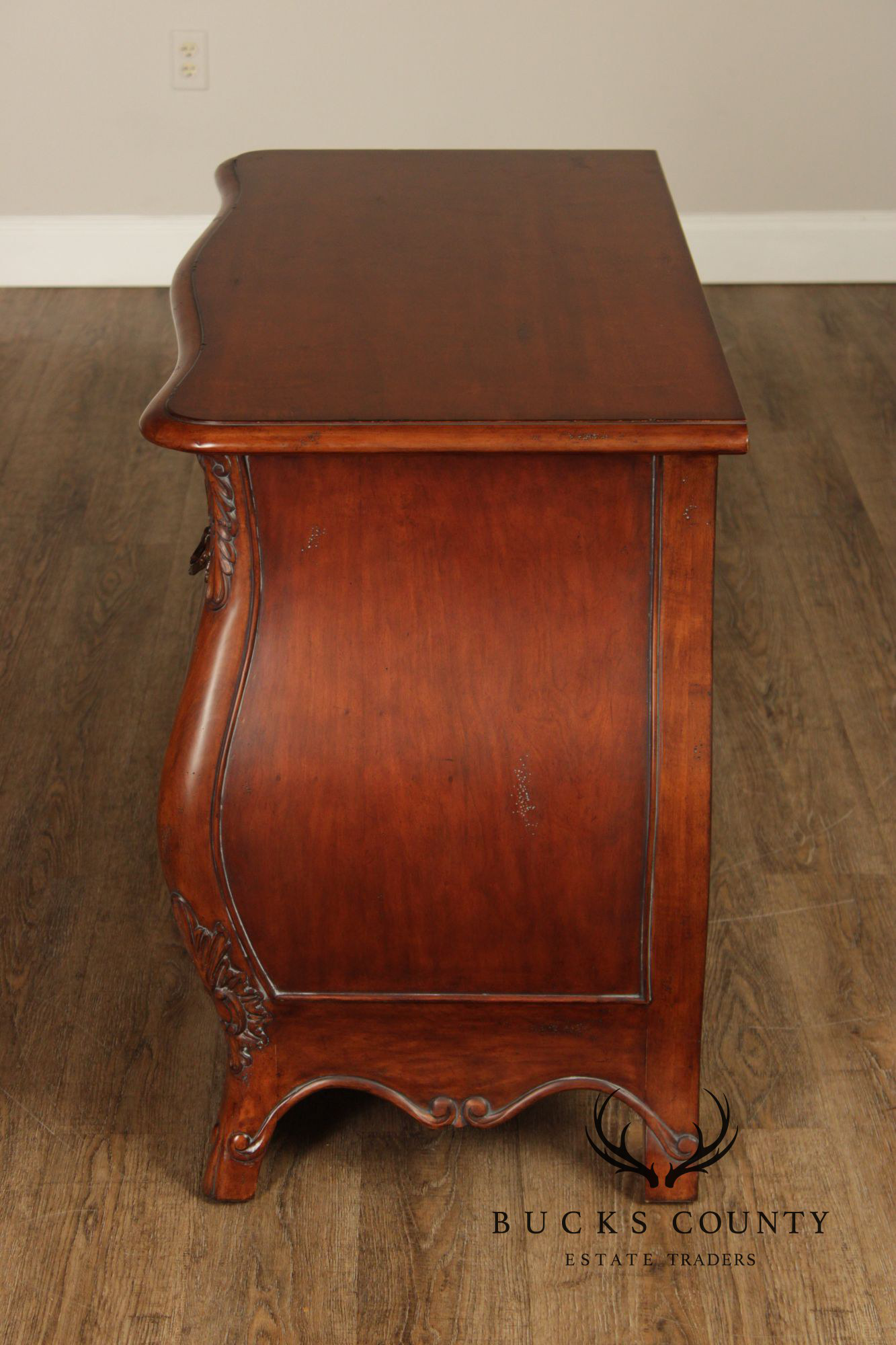 Century Furniture 'Coeur de France' Pair of Carved Cherry Bombe Chests