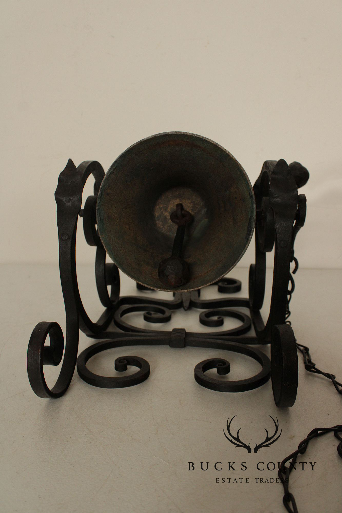 Antique Wrought Iron and Brass Wall-Mounted Bell
