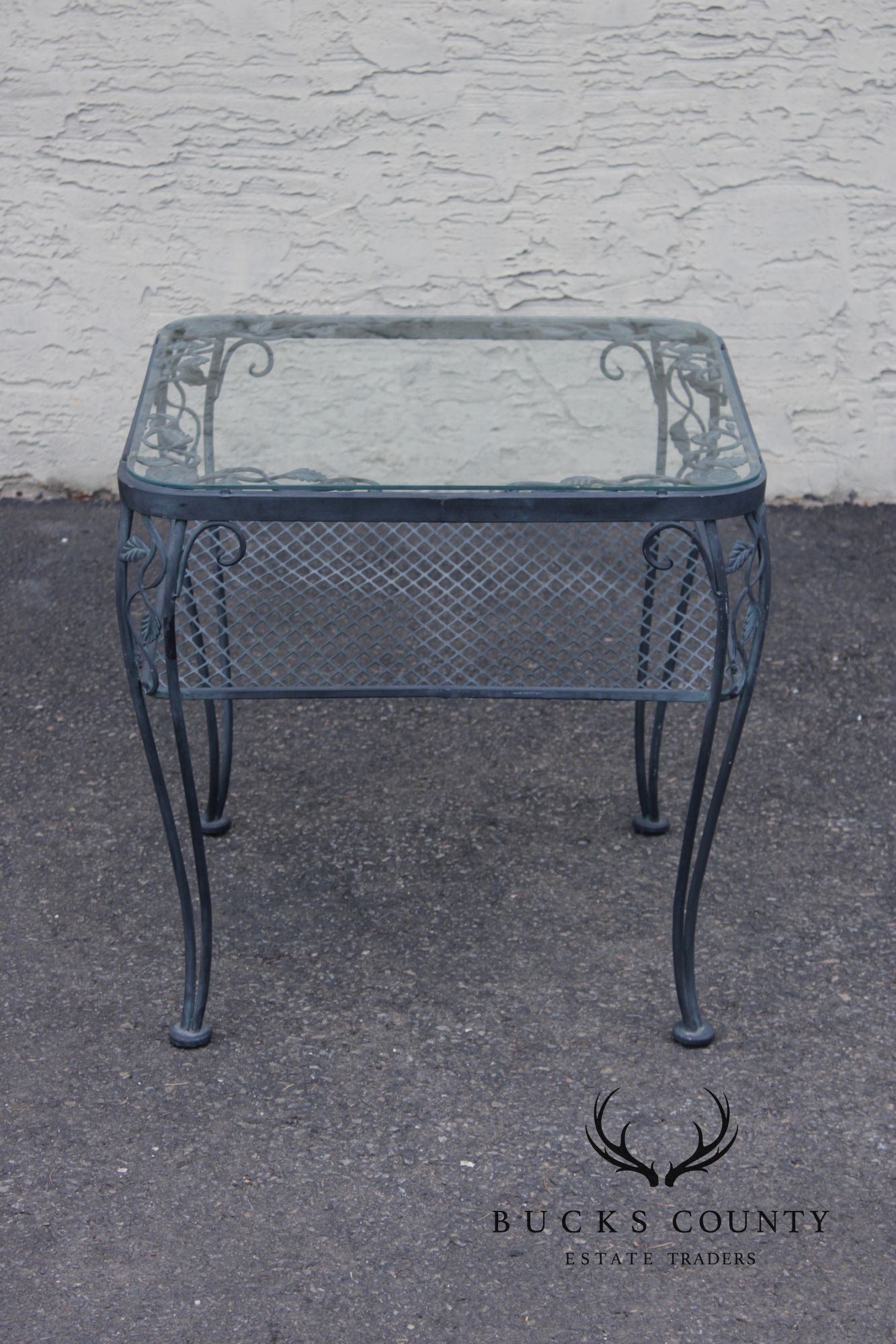 Woodard 'Chantilly Rose' Glass Top Wrought Iron Patio Side Table