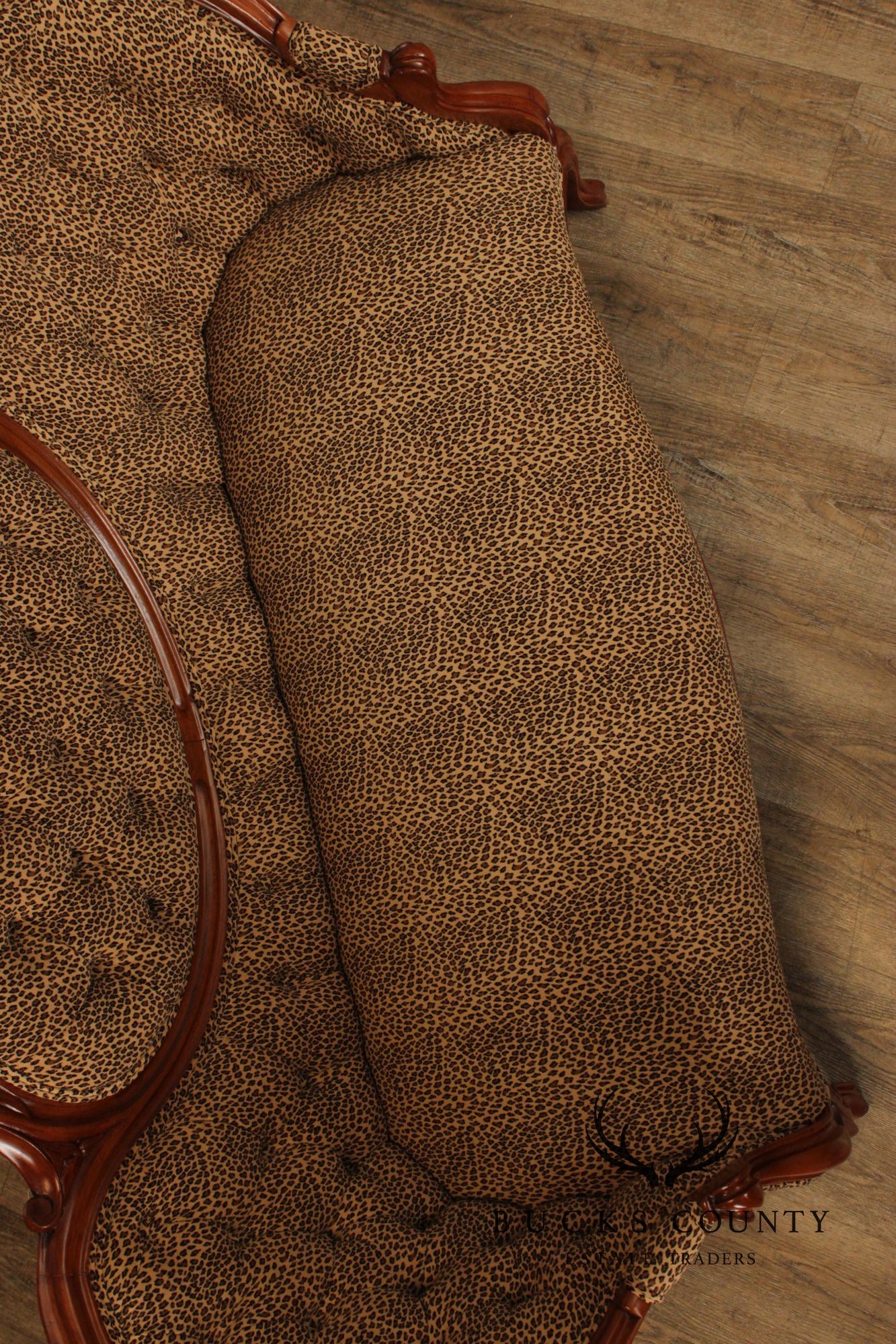 Antique Victorian Carved Walnut Frame Tufted Sofa