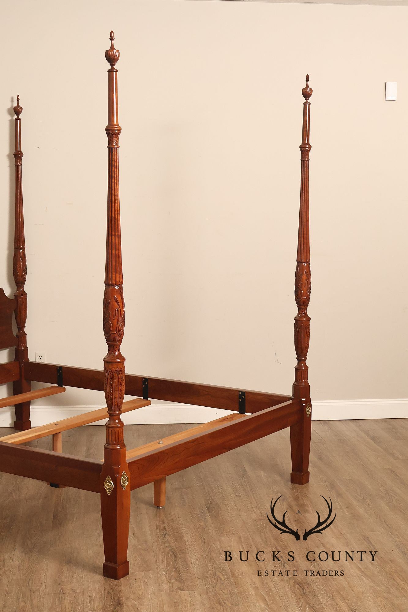 Stickley Queen Size Cherry Rice Carved Poster Bed