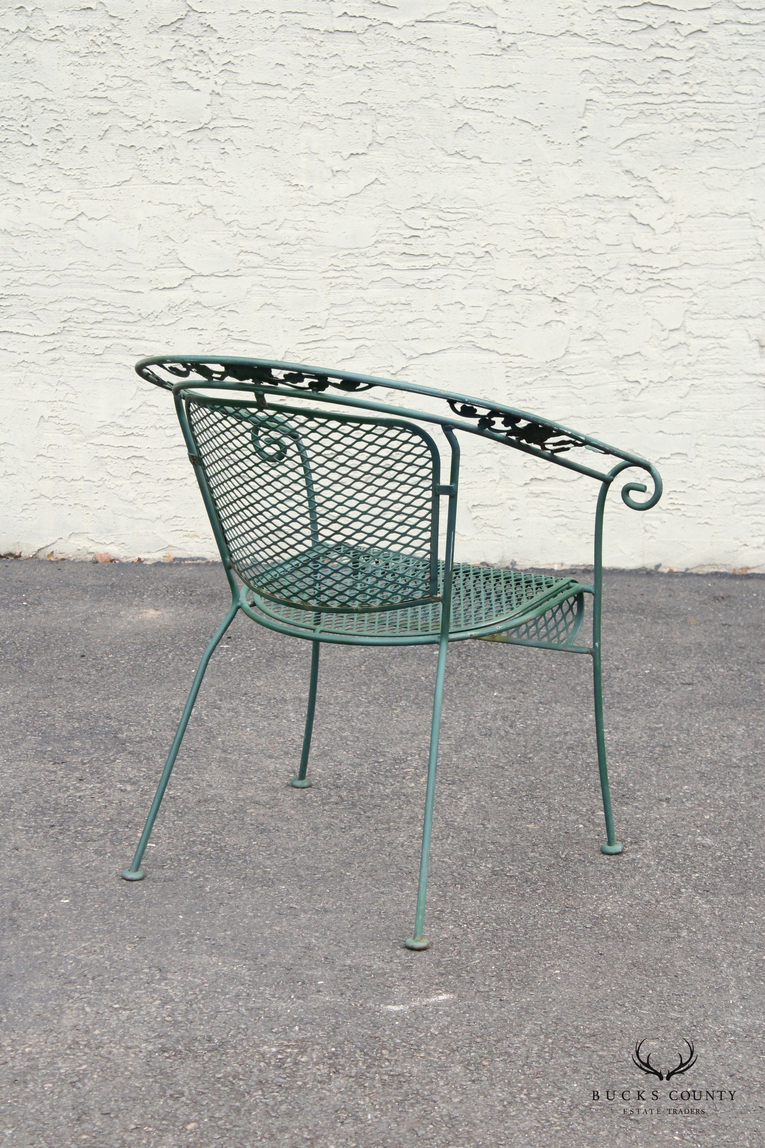 Vintage Set of Six Wrought Iron Patio Dining Armchairs