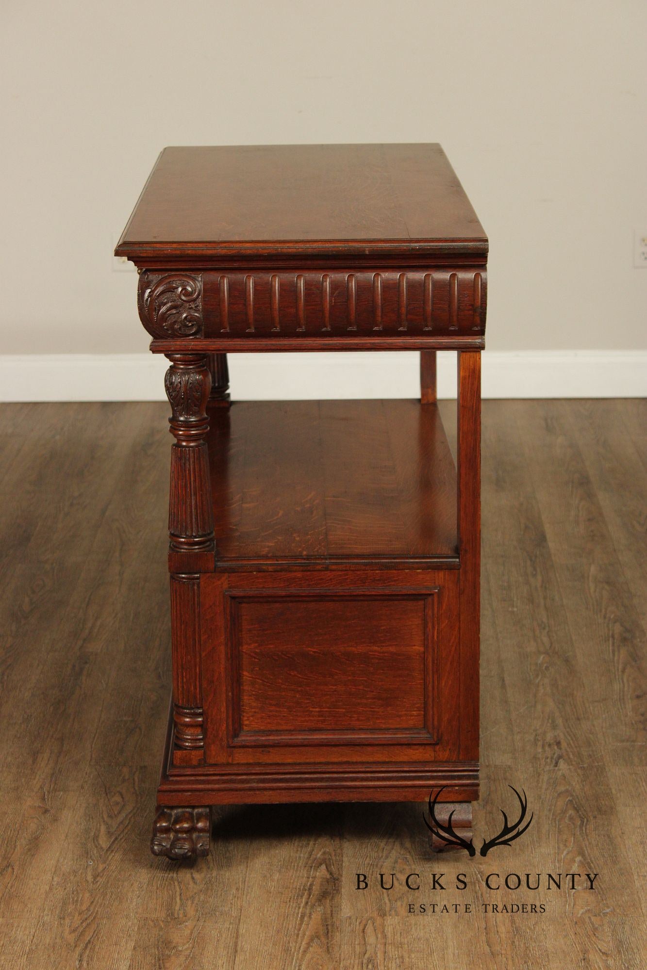 Antique Carved Oak Server Cabinet In The Manner Of R. J. Horner