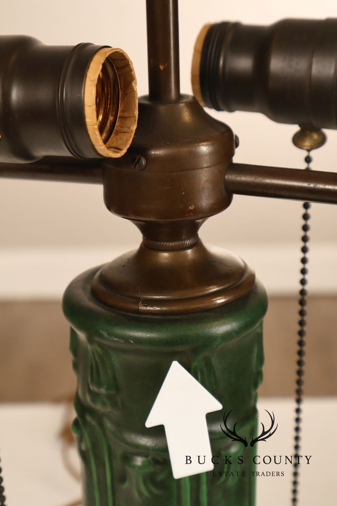 Weller Pottery Art Nouveau Green Glazed Table Lamp with Wicker Shade