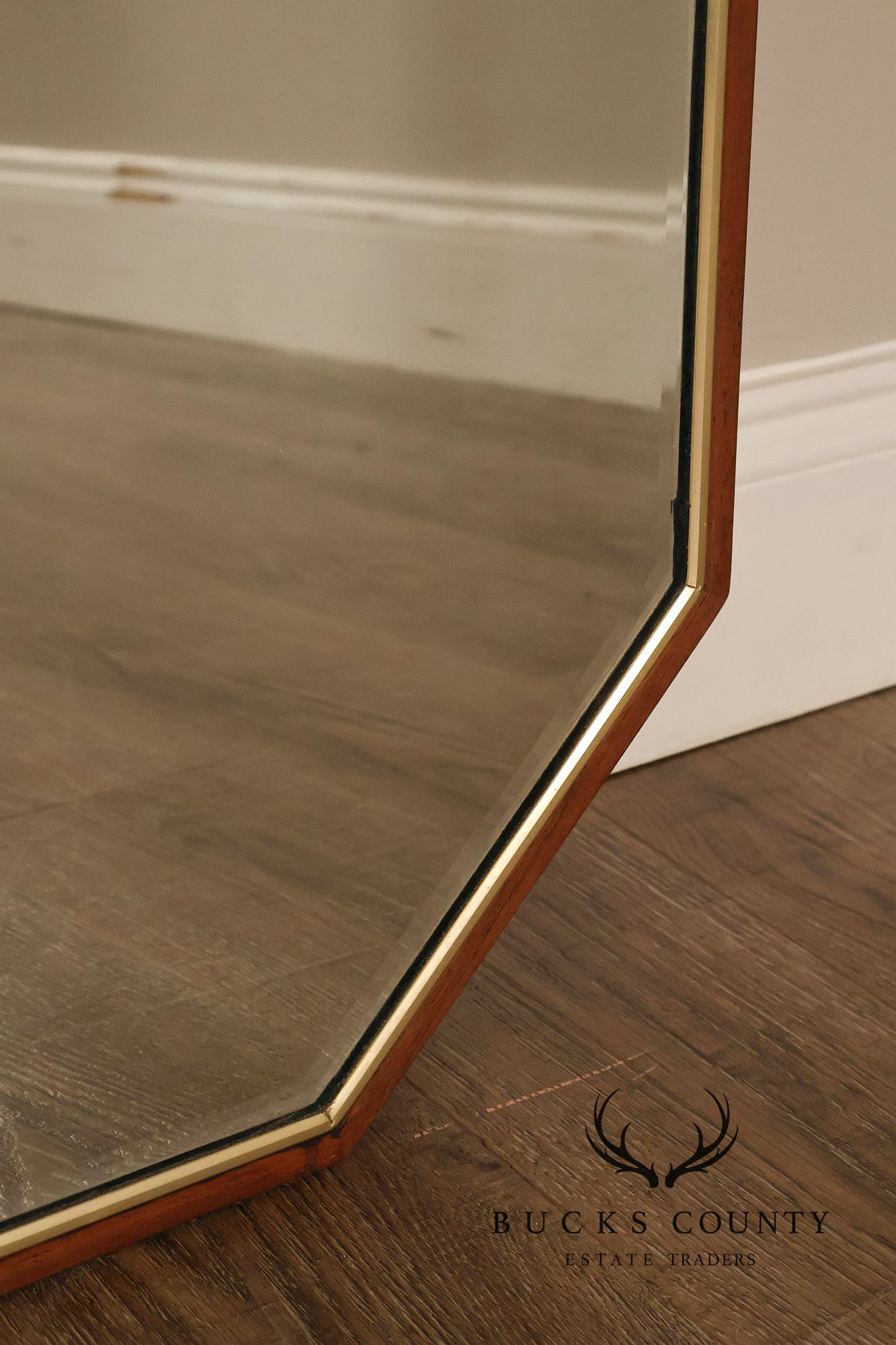 Mid Century Modern Walnut Frame Large Octagonal Mantel Mirror