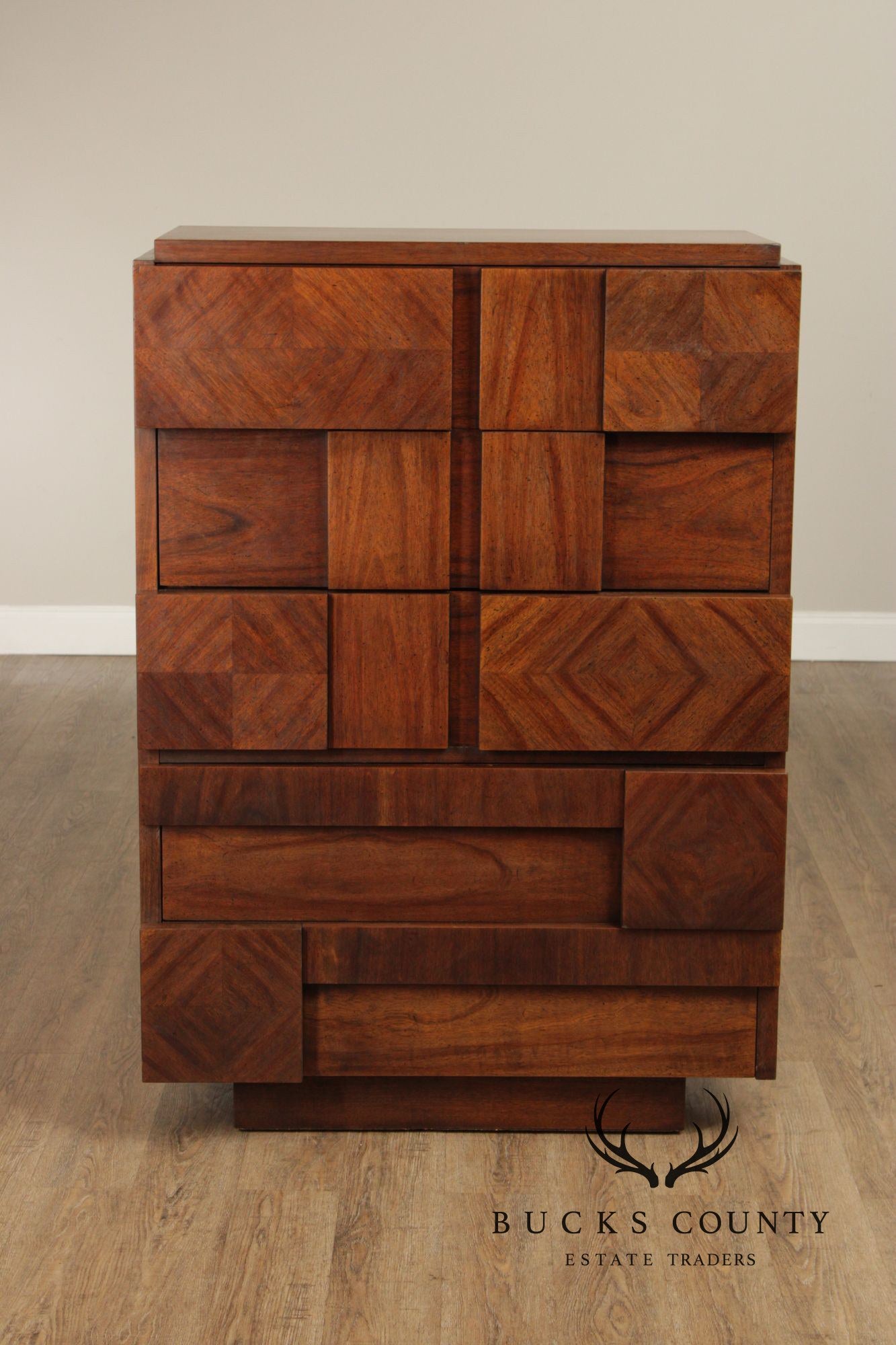 Lane Brutalist Mid Century Walnut High Chest