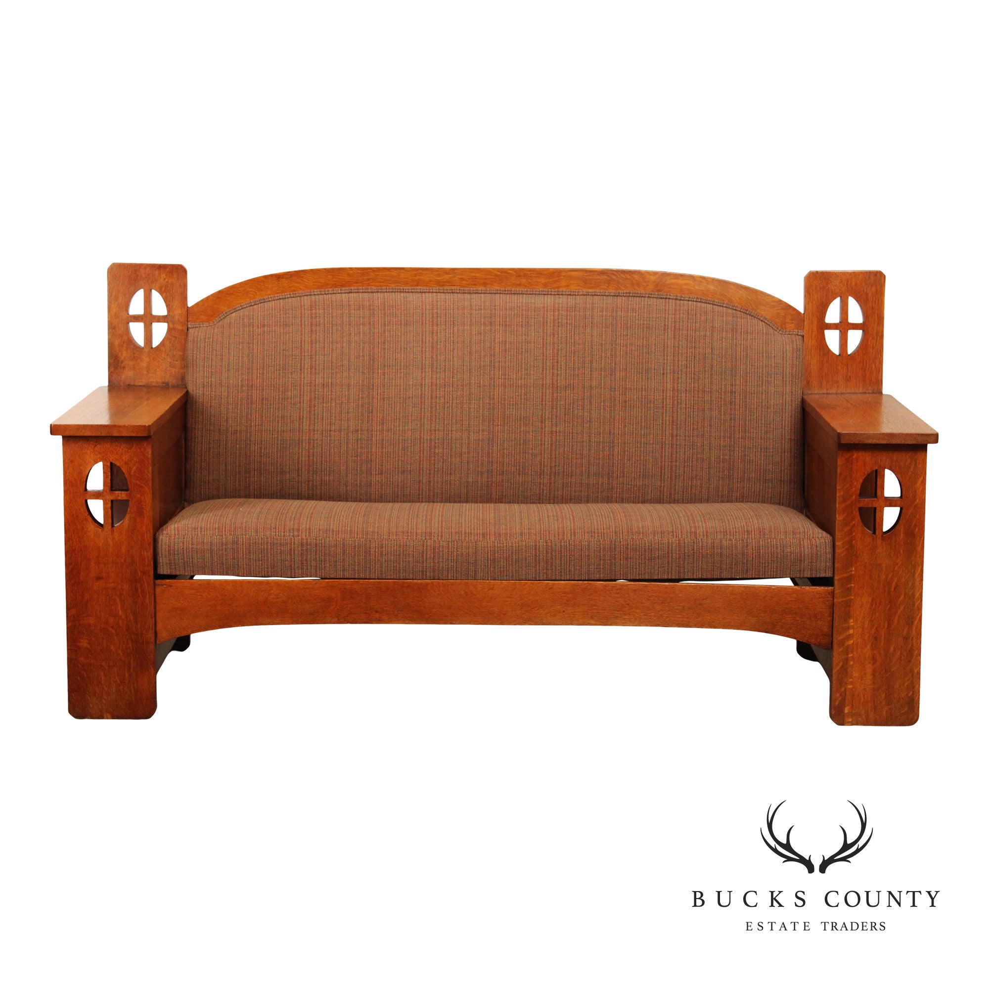 Antique Arts and Crafts Style Carved Oak Settle Sofa