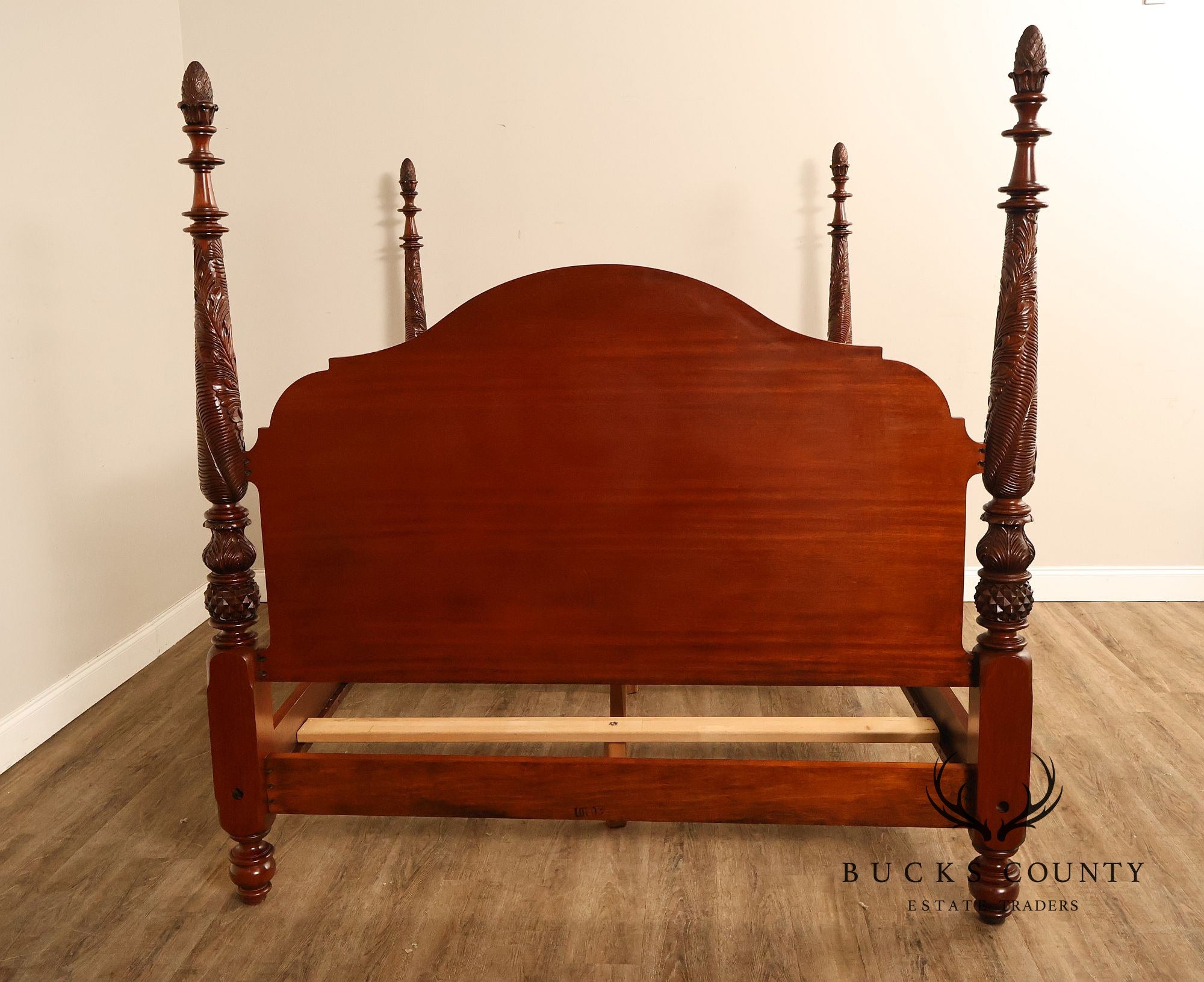 Carved Mahogany Four-Poster Queen Bed Frame