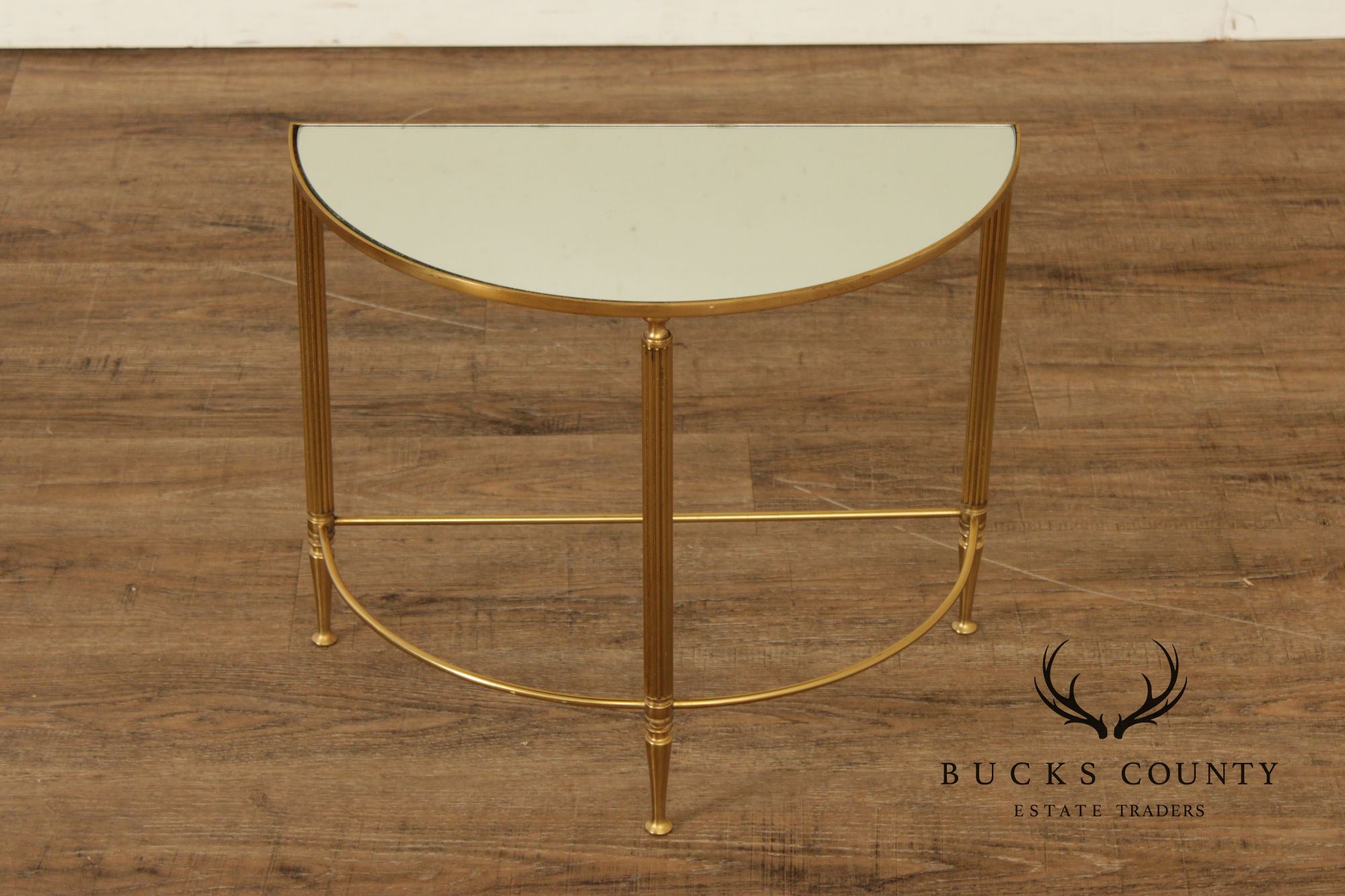 Directoire Style Vintage Pair of Brass Demilune Side Tables