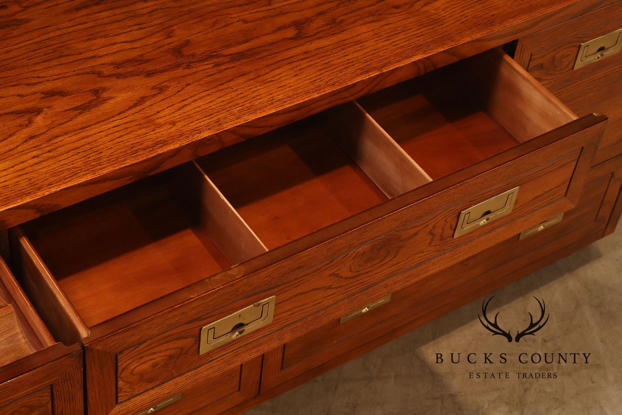 Henredon Campaign Style Oak Seven Drawer Dresser