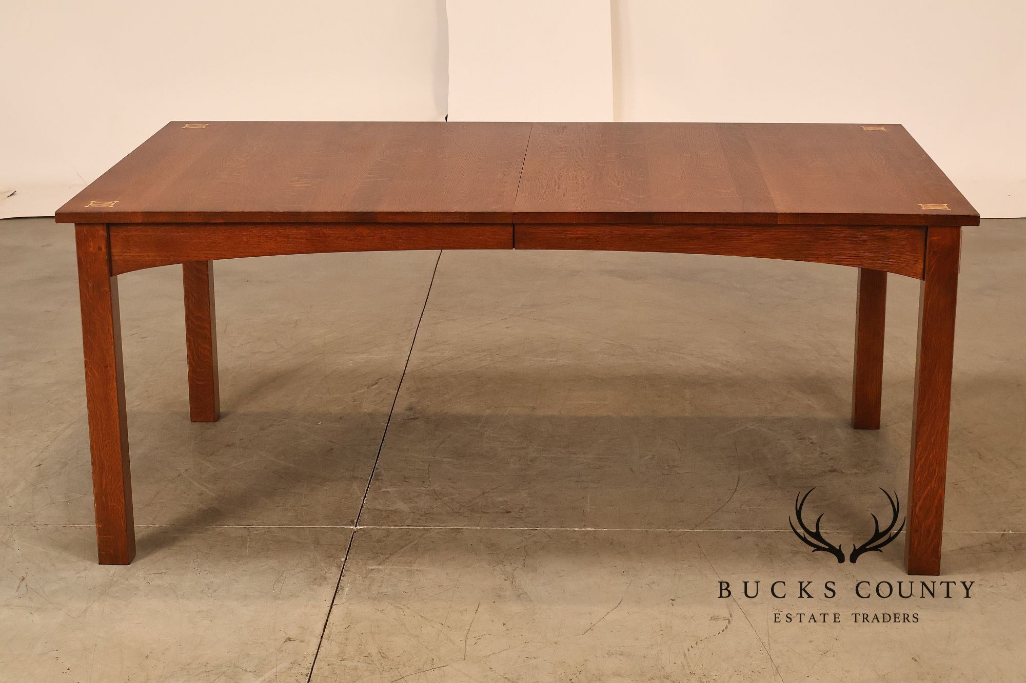 Stickley Mission Collection Harvey Ellis Inlaid Oak Extendable Dining Table