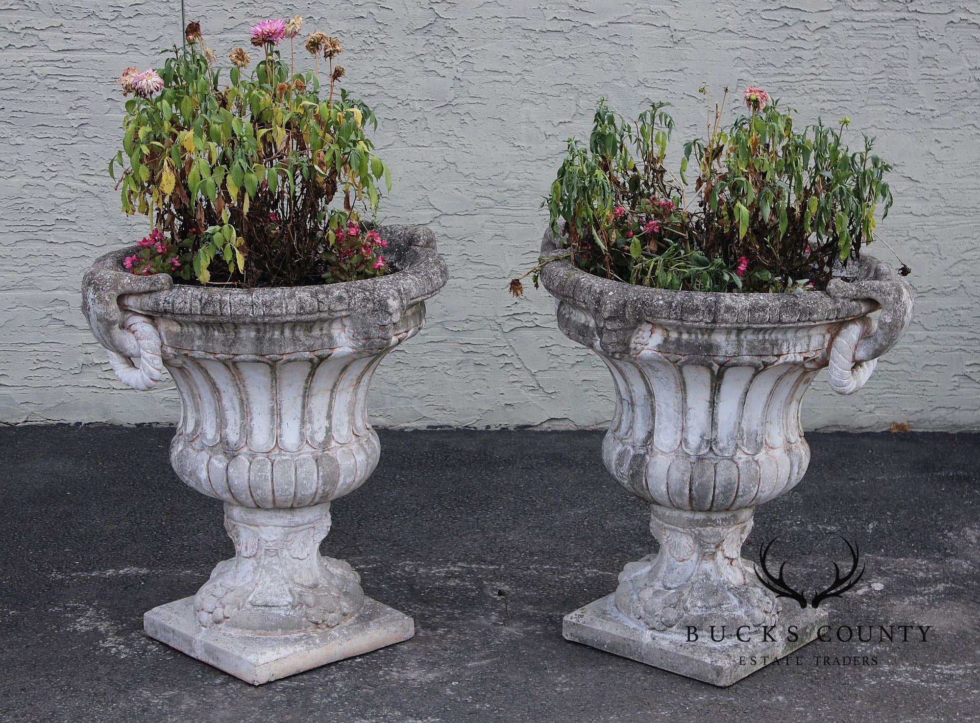 Classical Style Pair of Cast Stone Garden Urns