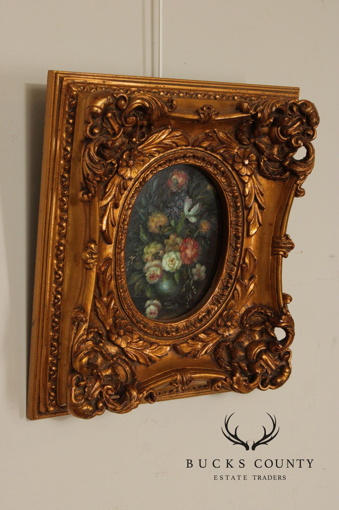 Small Floral Still-Life Oil Painting in Ornate Frame