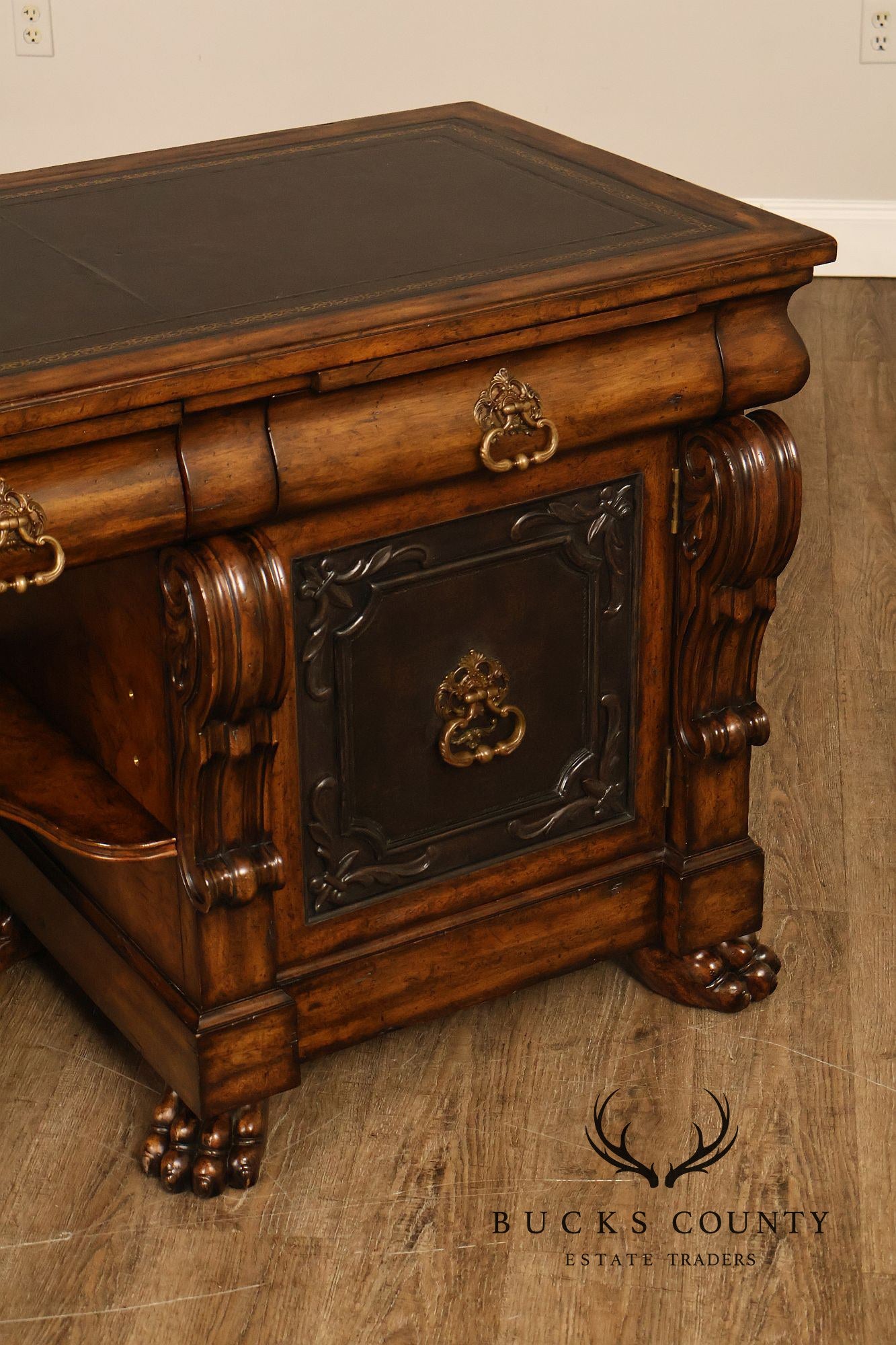 Maitland-Smith Leather Top Mahogany Executive Writing Desk
