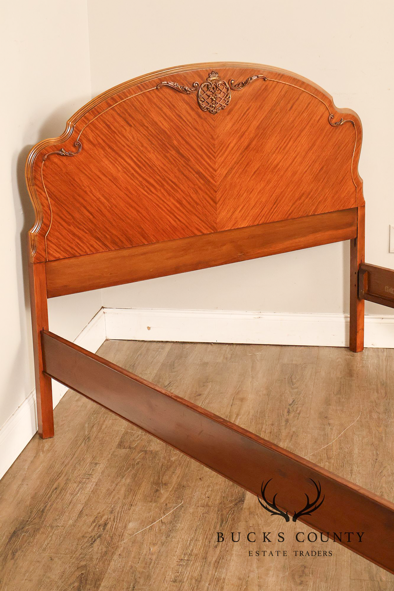 1940's Vintage French Style Full Size Satinwood Bed