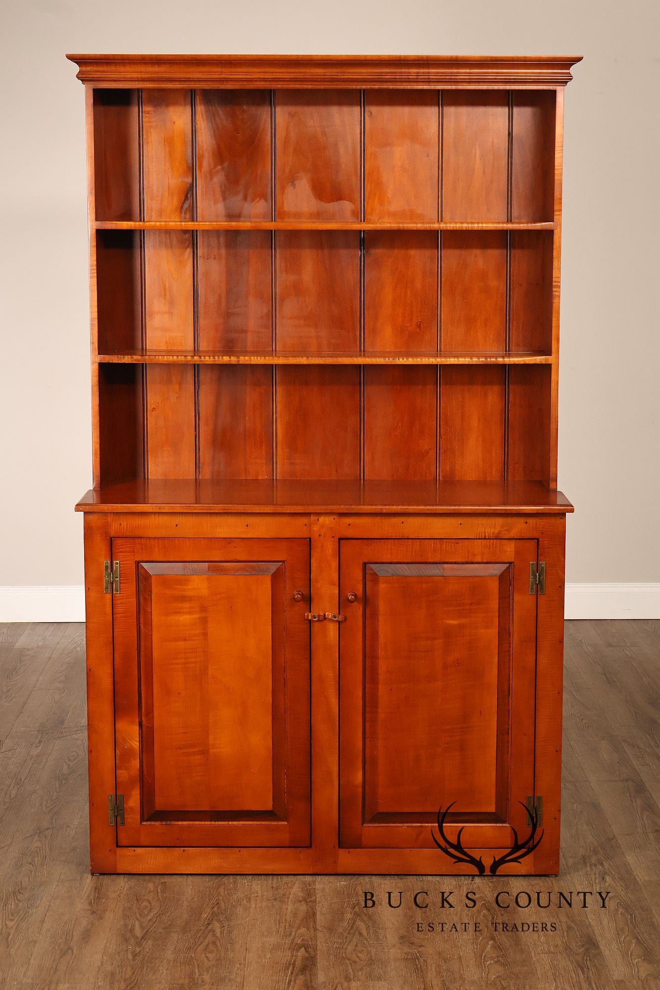 Tiger Maple Custom Step Back Hutch With Upper Open Shelving
