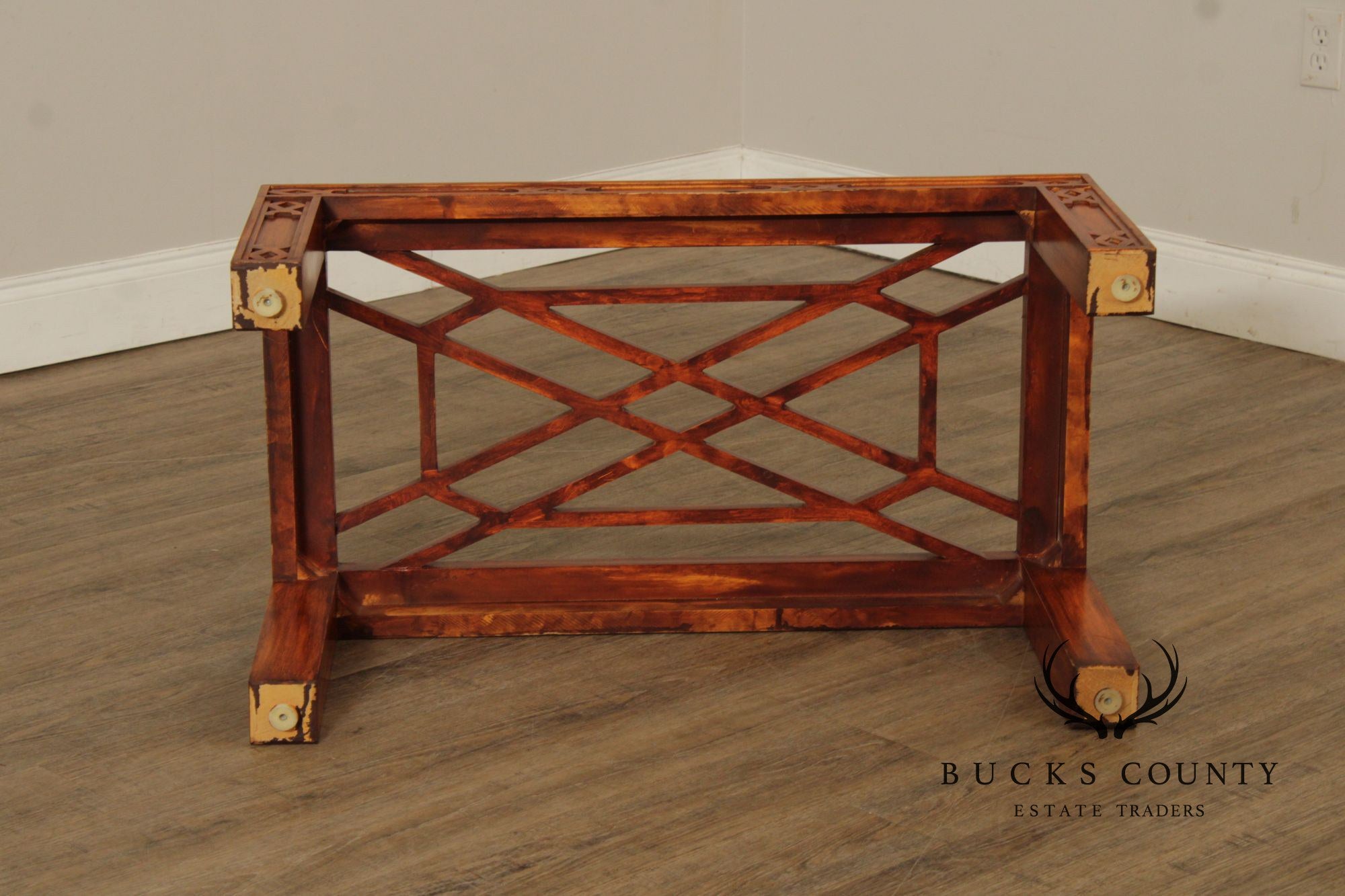 Chinese Chippendale Style Glass Top Coffee Table