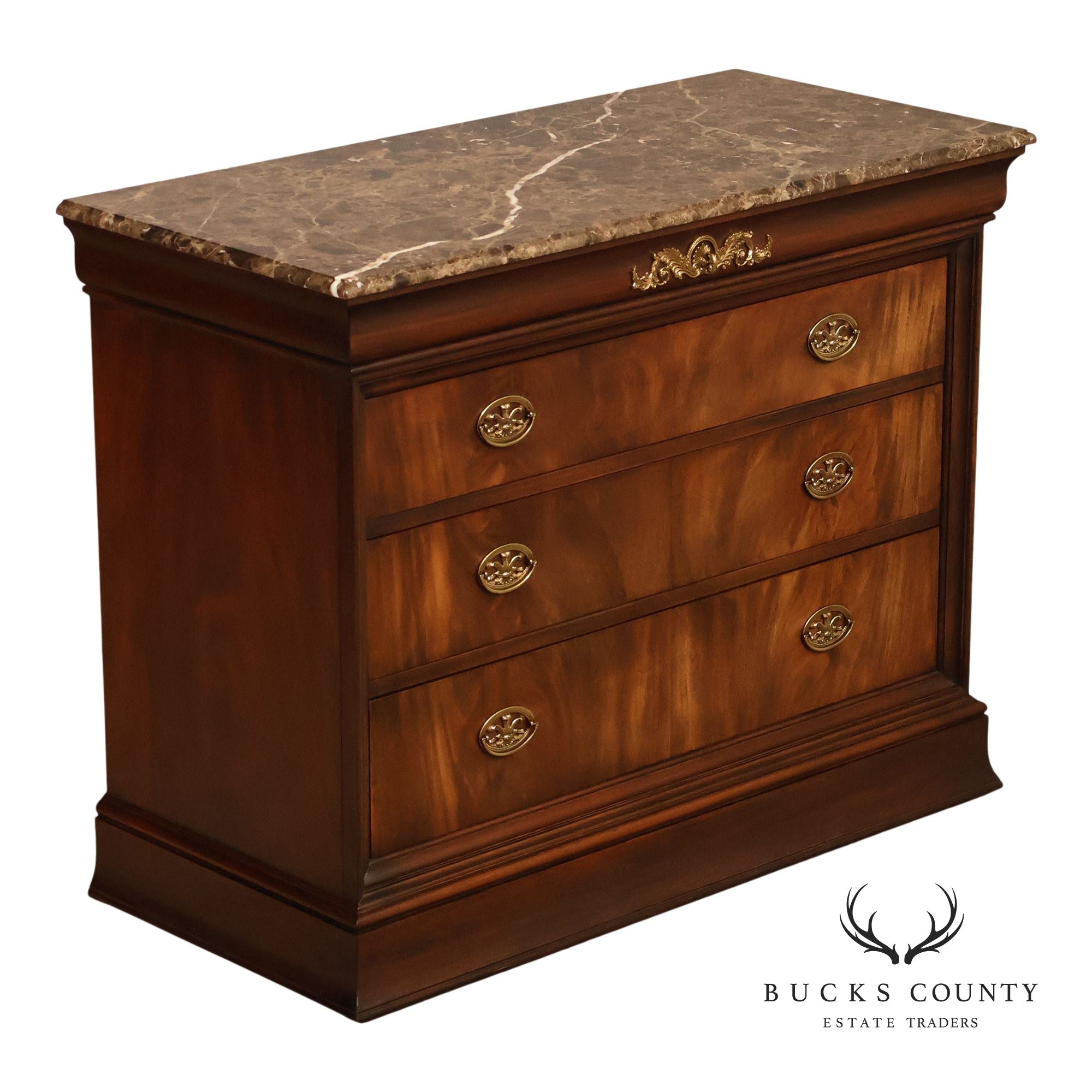 Henkel Harris Empire Style Marble Top Mahogany Chest Of Drawers