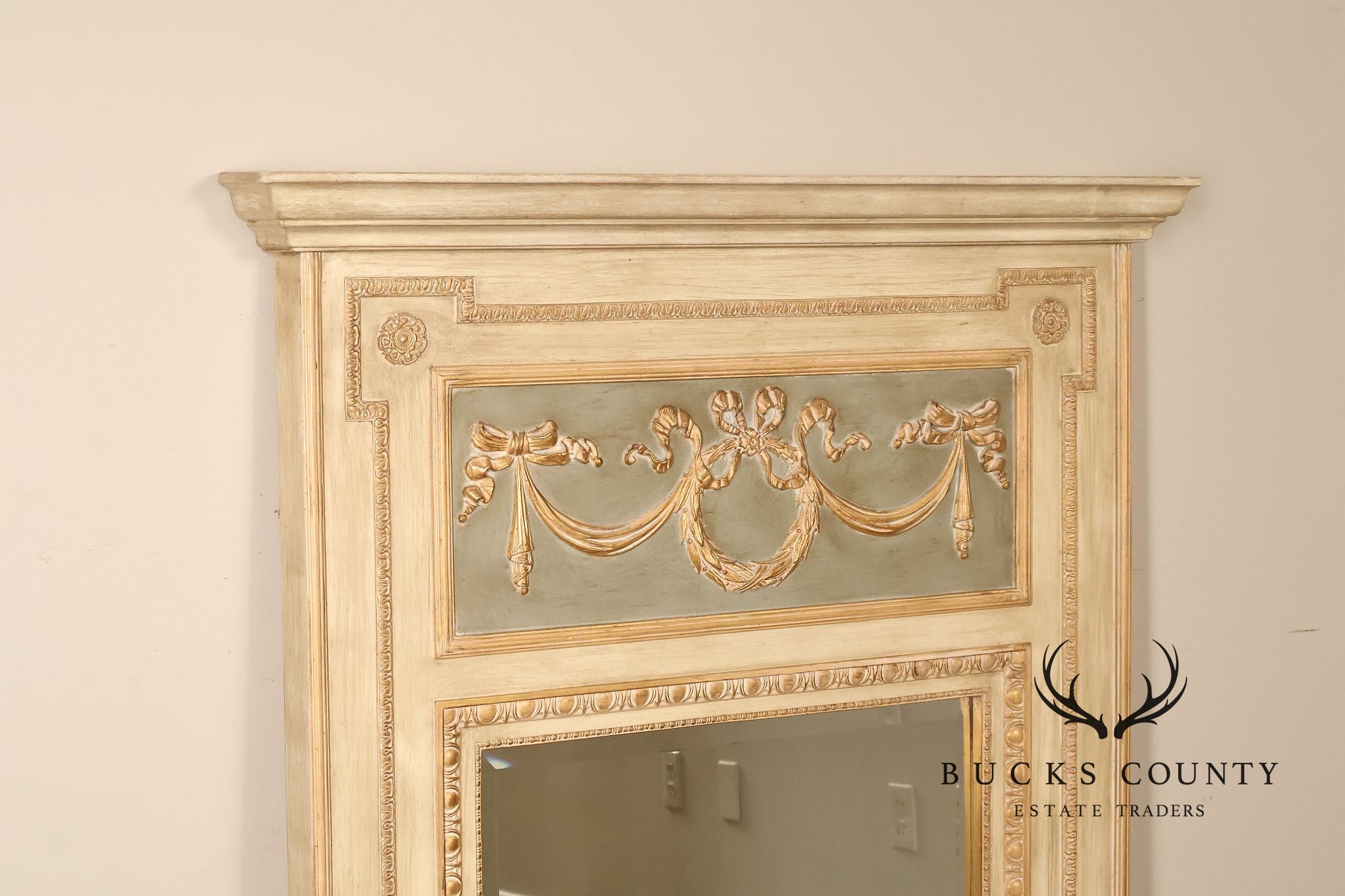 French Neoclassical Style Distress Painted Trumeau Mirror