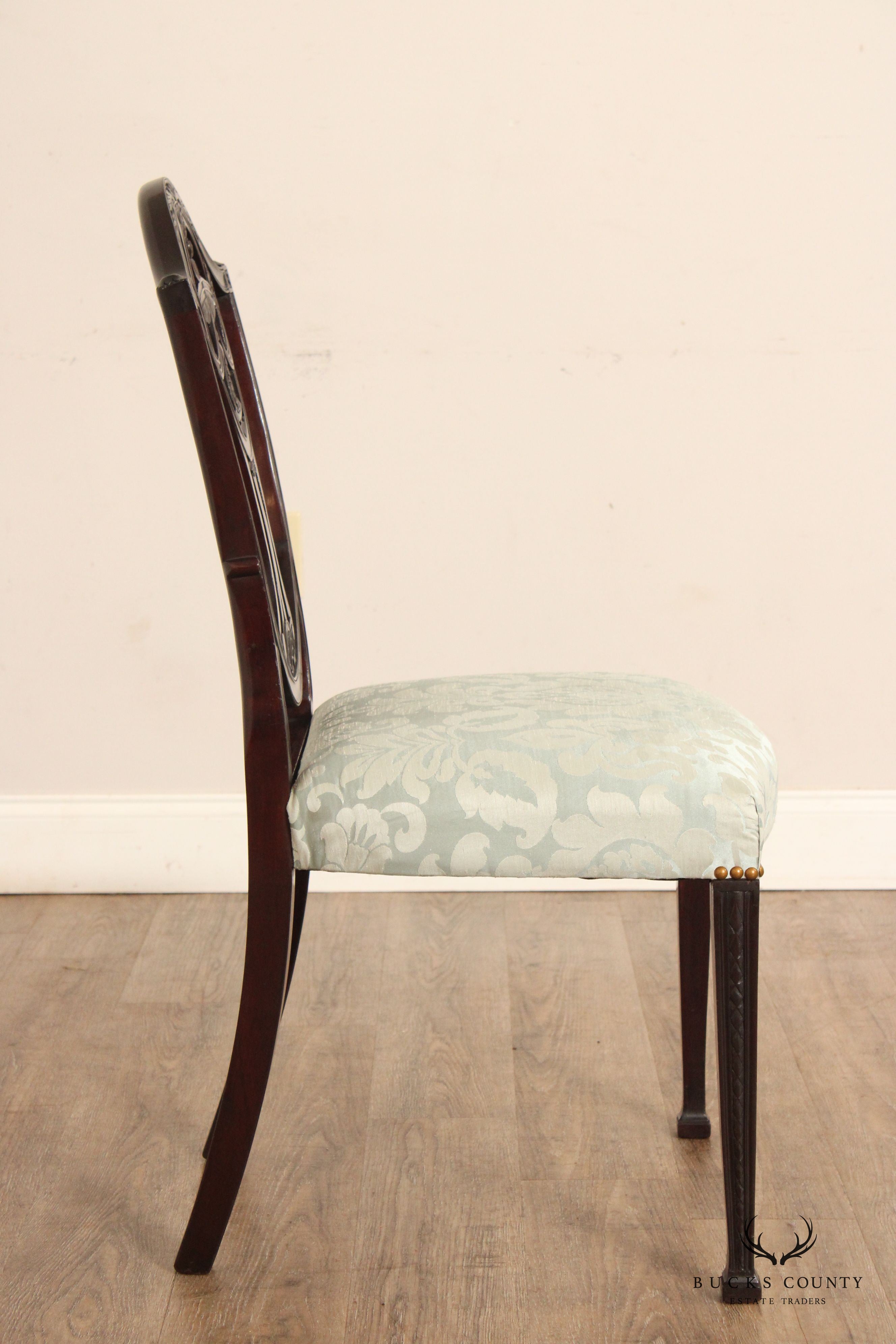 Hepplewhite Style Pair of Mahogany Shield-Back Side Chairs