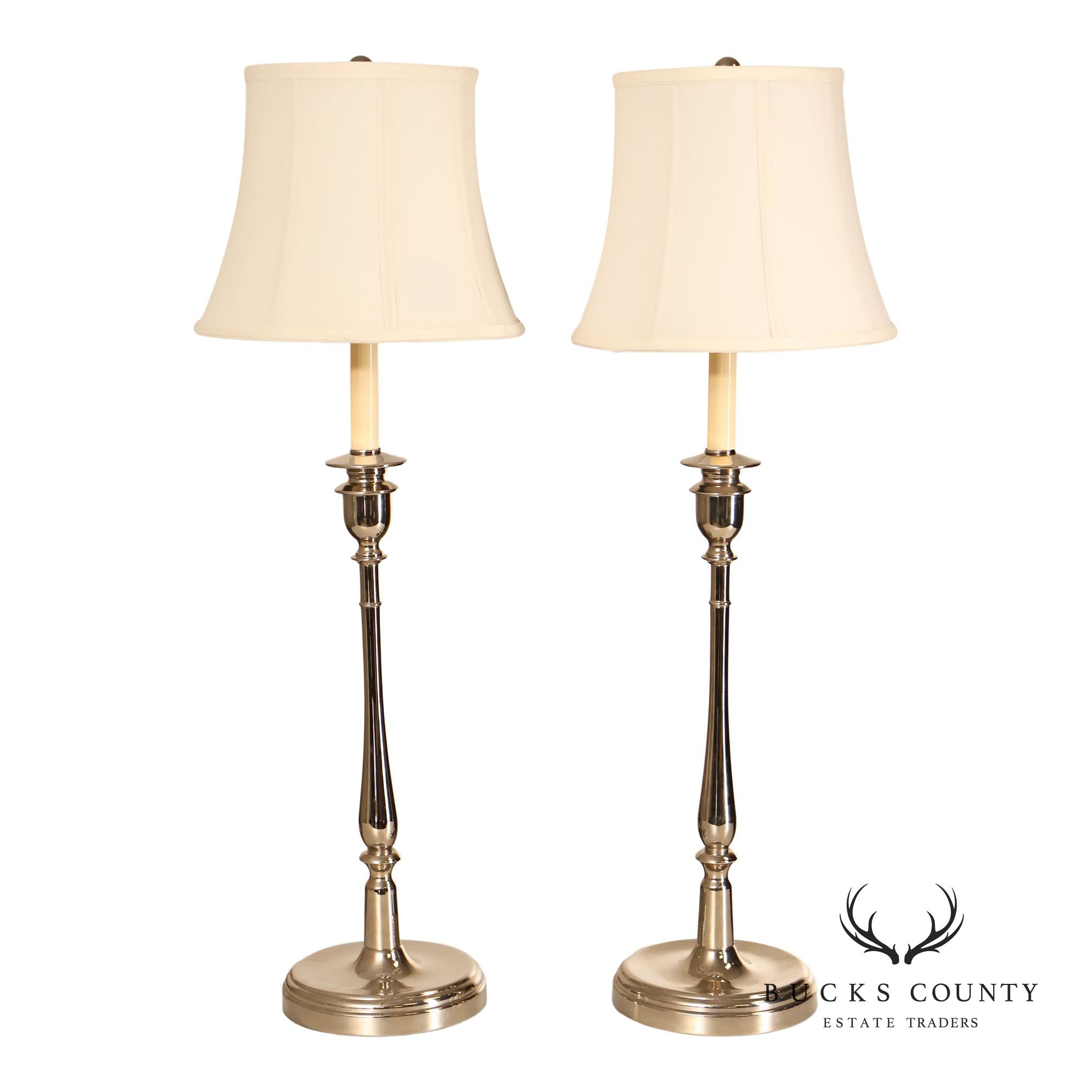 Ralph Lauren Pair of Chrome Candlestick Table Lamps