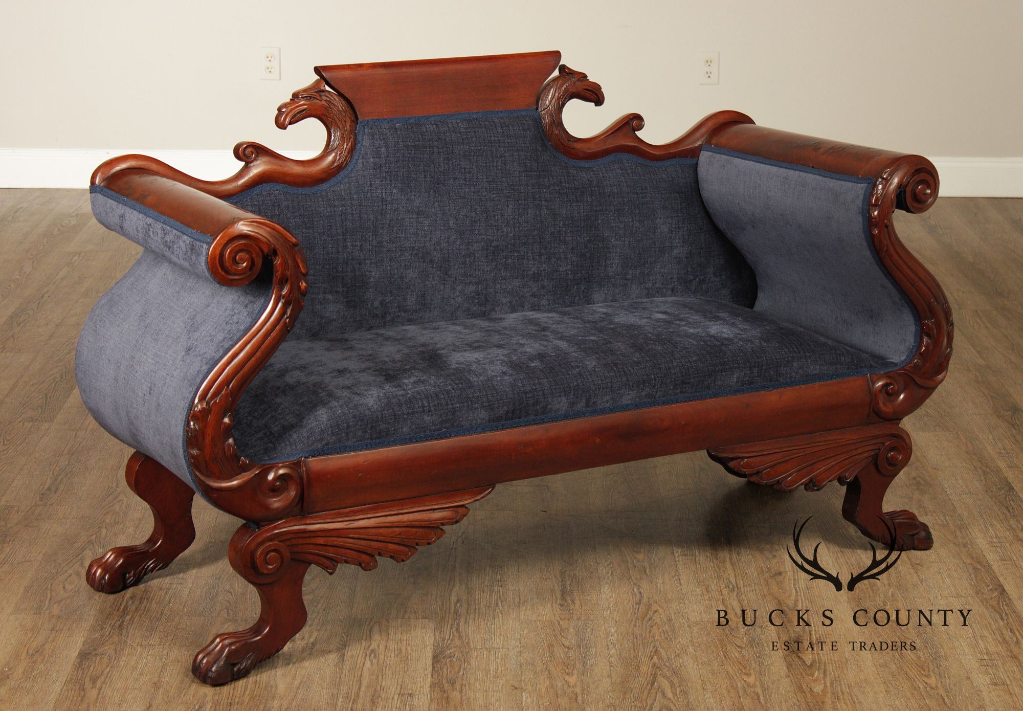 Antique American Carved Mahogany Classical Empire Sofa