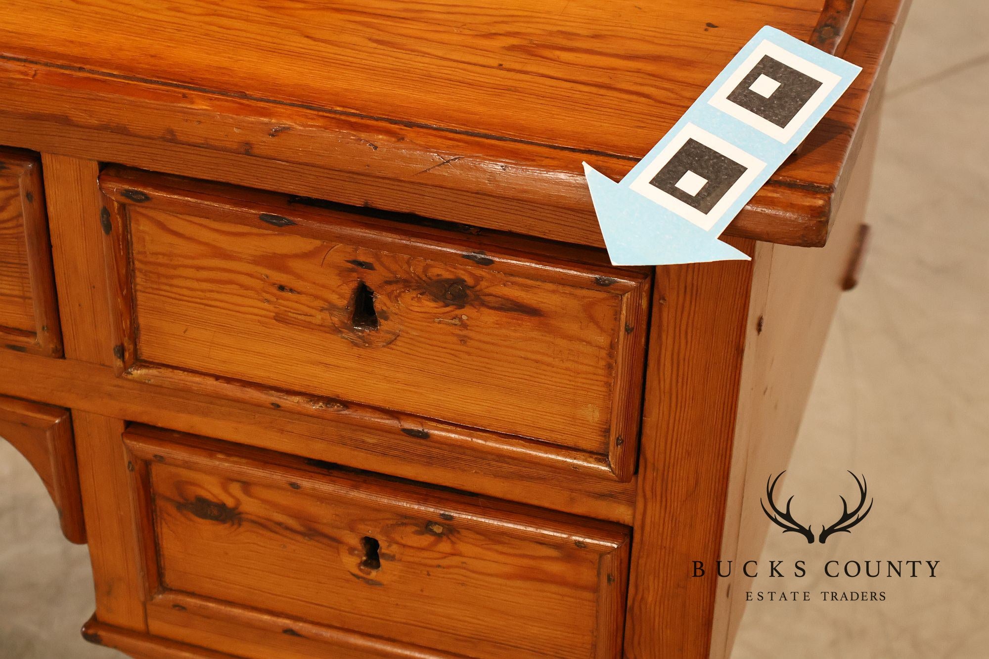 Antique Rustic Pine Five Drawer Work Table Or Dressing Table